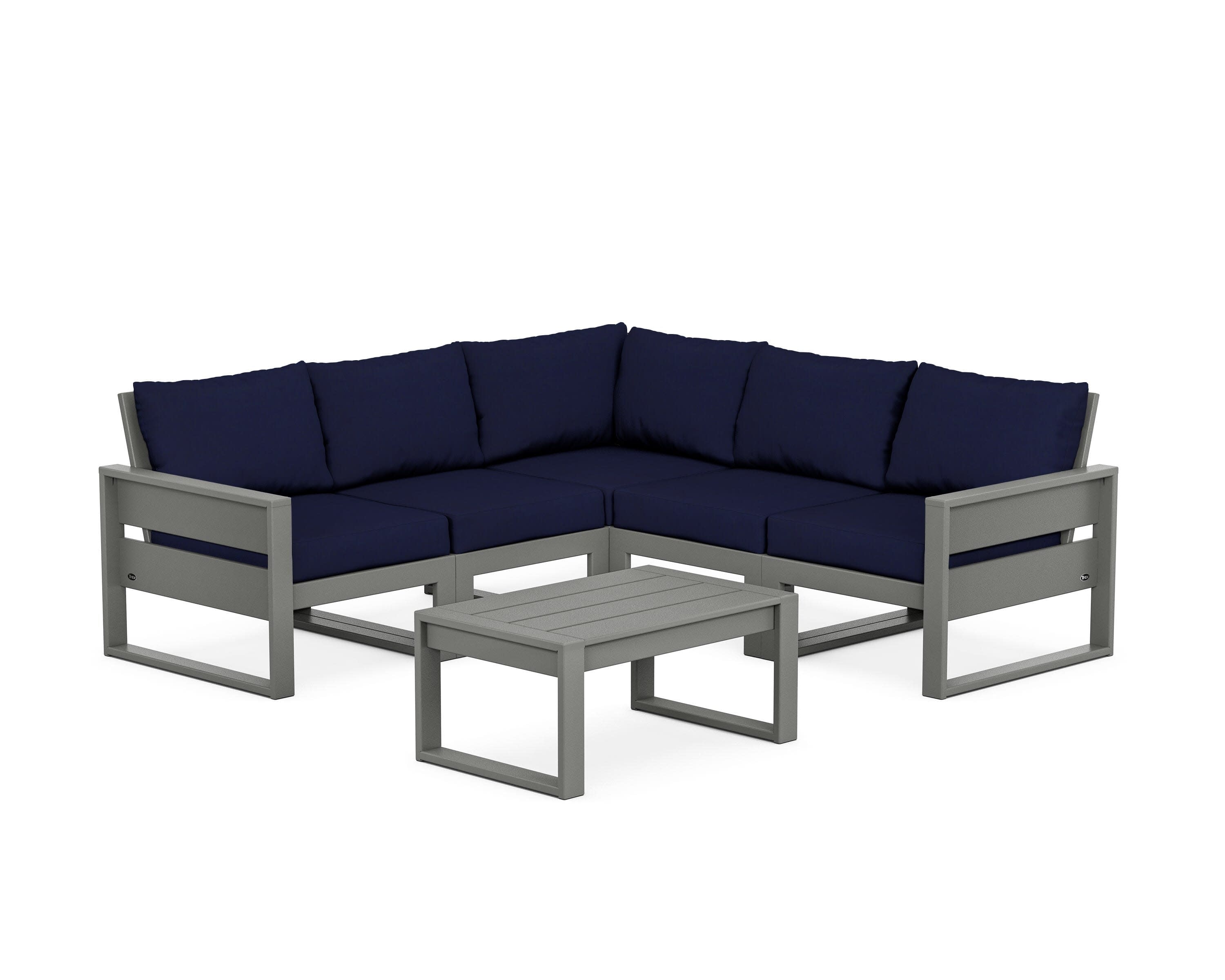 Eastport 6-Piece Deep Seating Sectional + Coffee Table Set in Stepping Stone / Navy