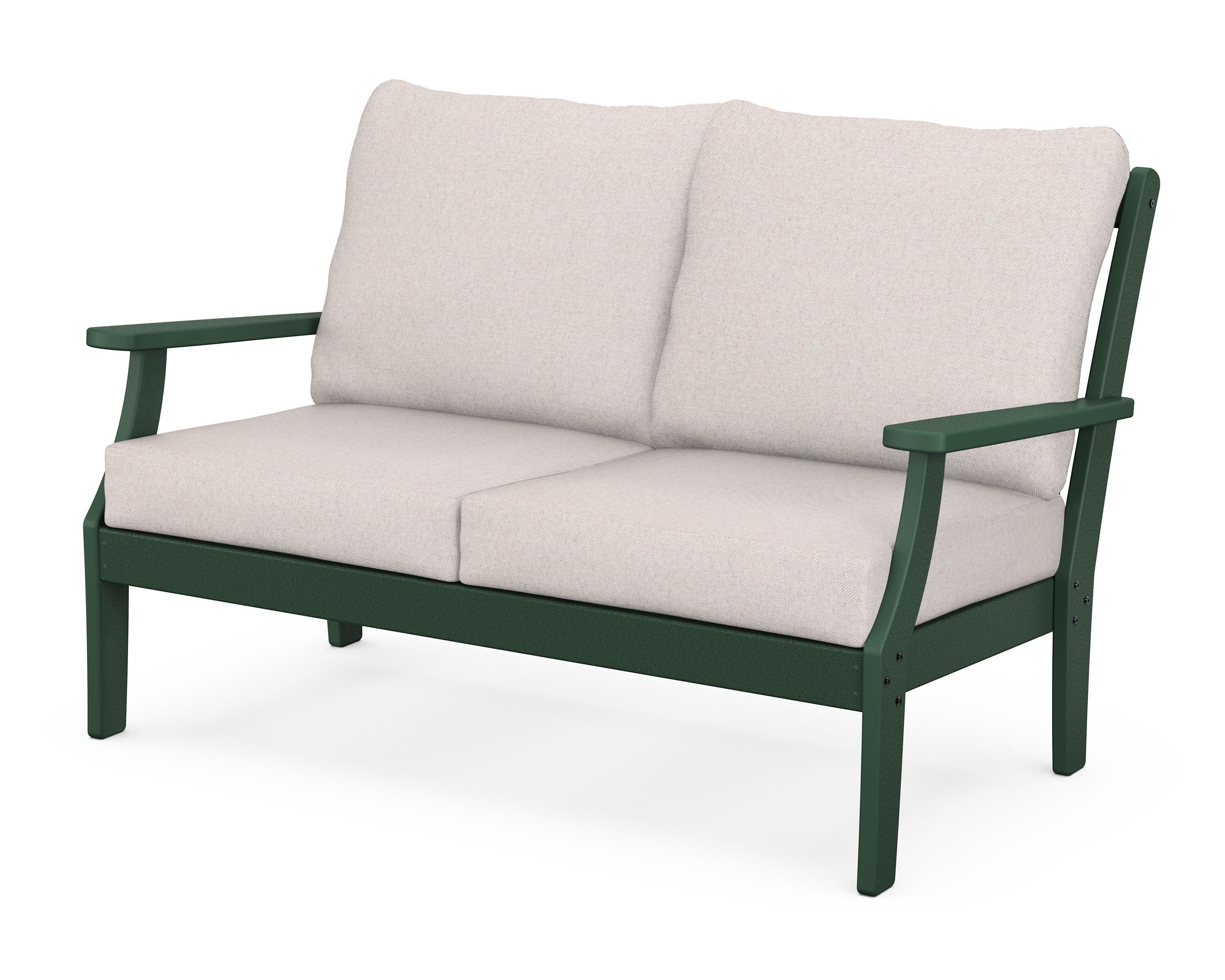 Yacht Club Deep Seating Loveseat in Rainforest Canopy / Dune Burlap