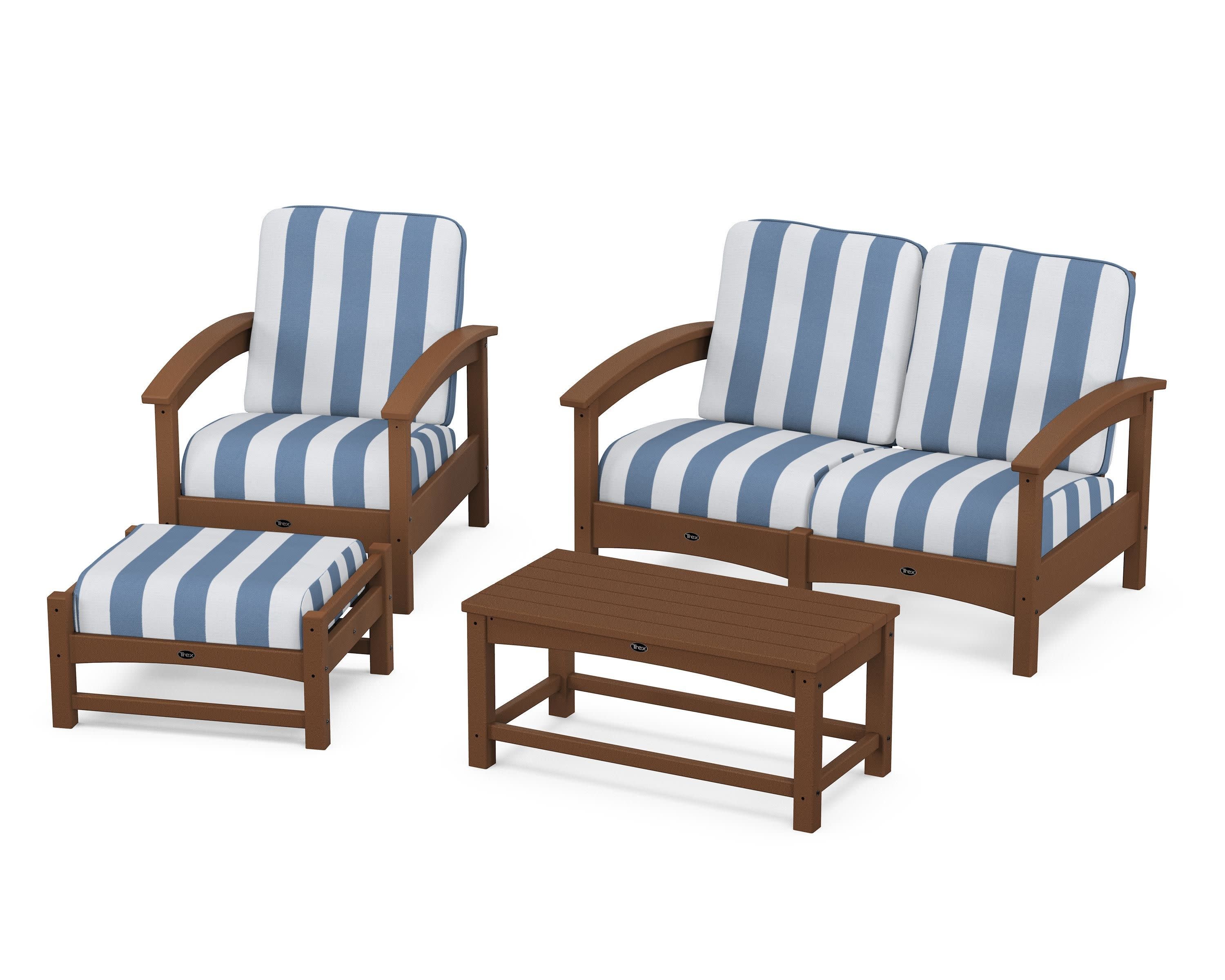 Rockport 4-Piece Deep Seating Conversation Group in Tree House / Cabana Stripe Sky Blue