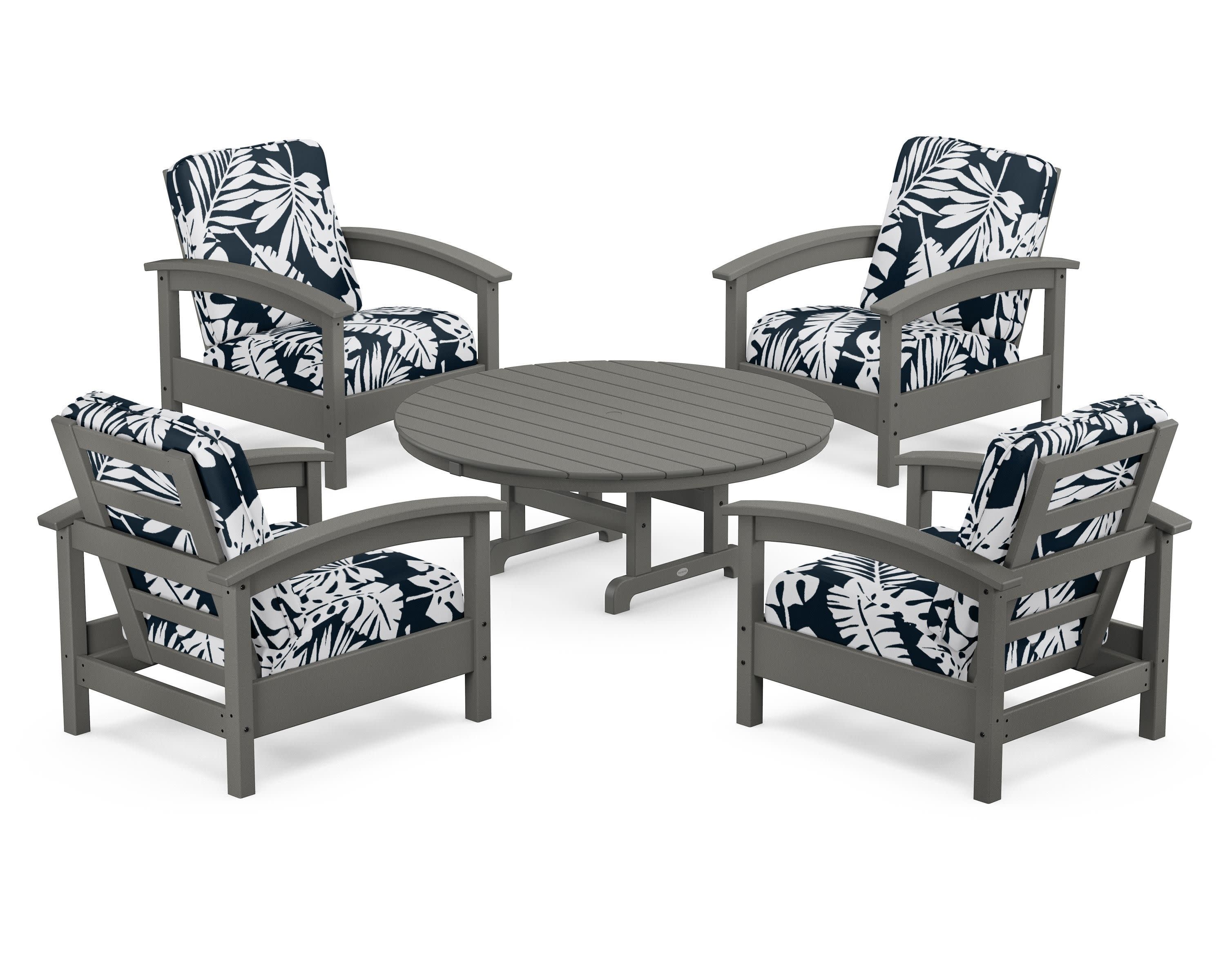 Rockport 5-Piece Deep Seating Set in Stepping Stone / Leaf Marine Indigo