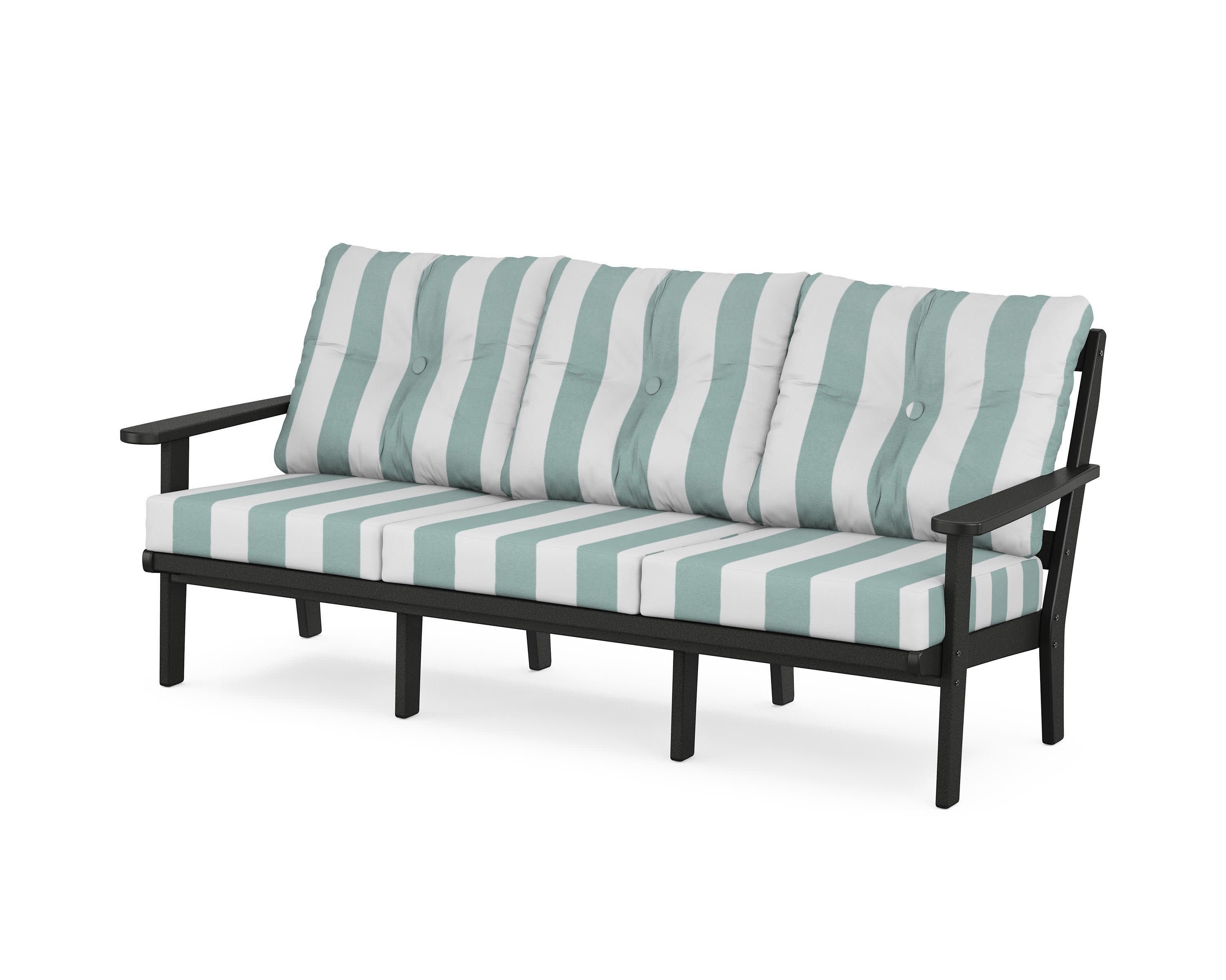 Cape Cod Deep Seating Sofa in Charcoal Black / Cabana Stripe Glacier Spa
