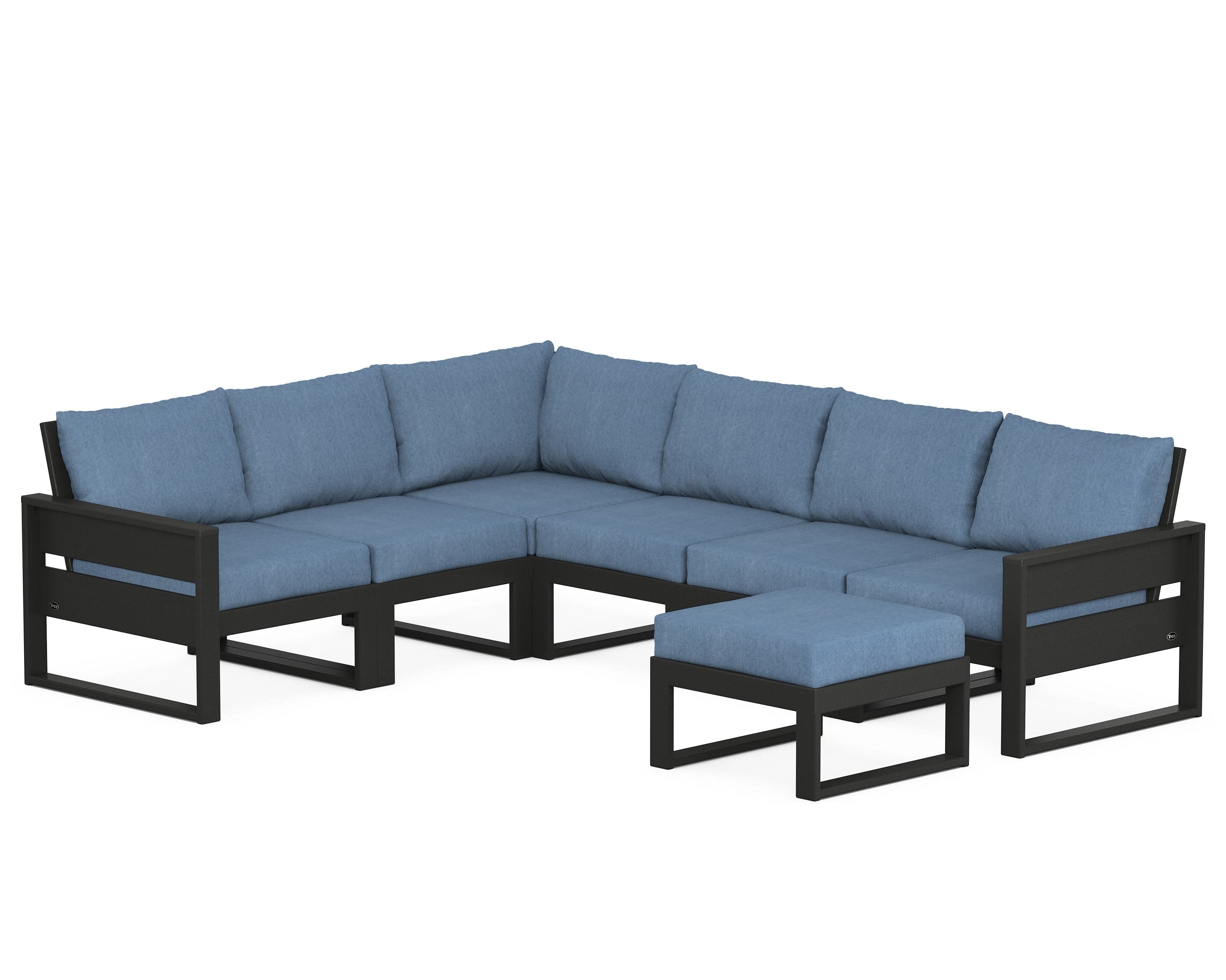 Eastport 6-Piece Sectional with Ottoman in Charcoal Black / Sky Blue