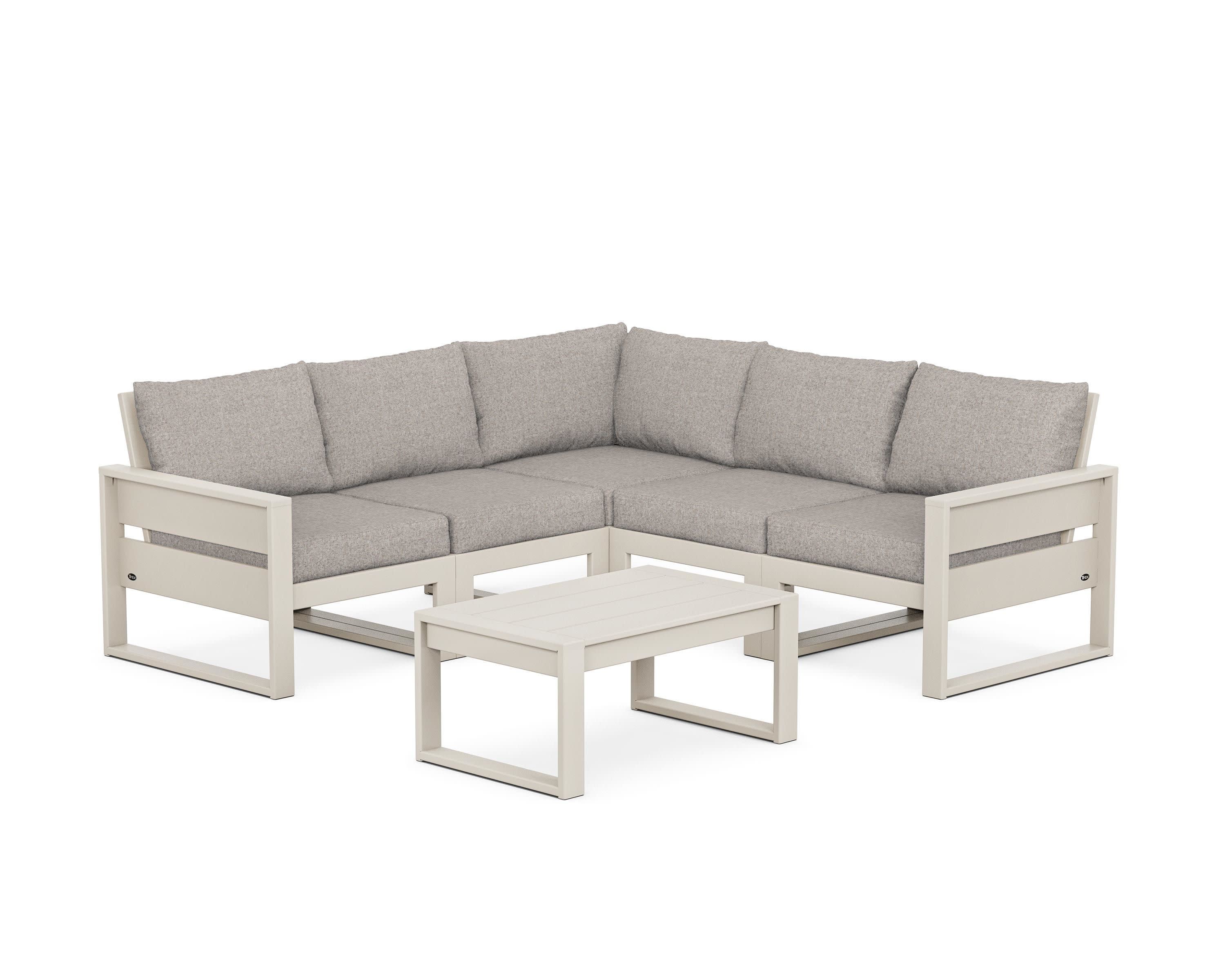 Eastport 6-Piece Deep Seating Sectional + Coffee Table Set in Sand Castle / Weathered Tweed