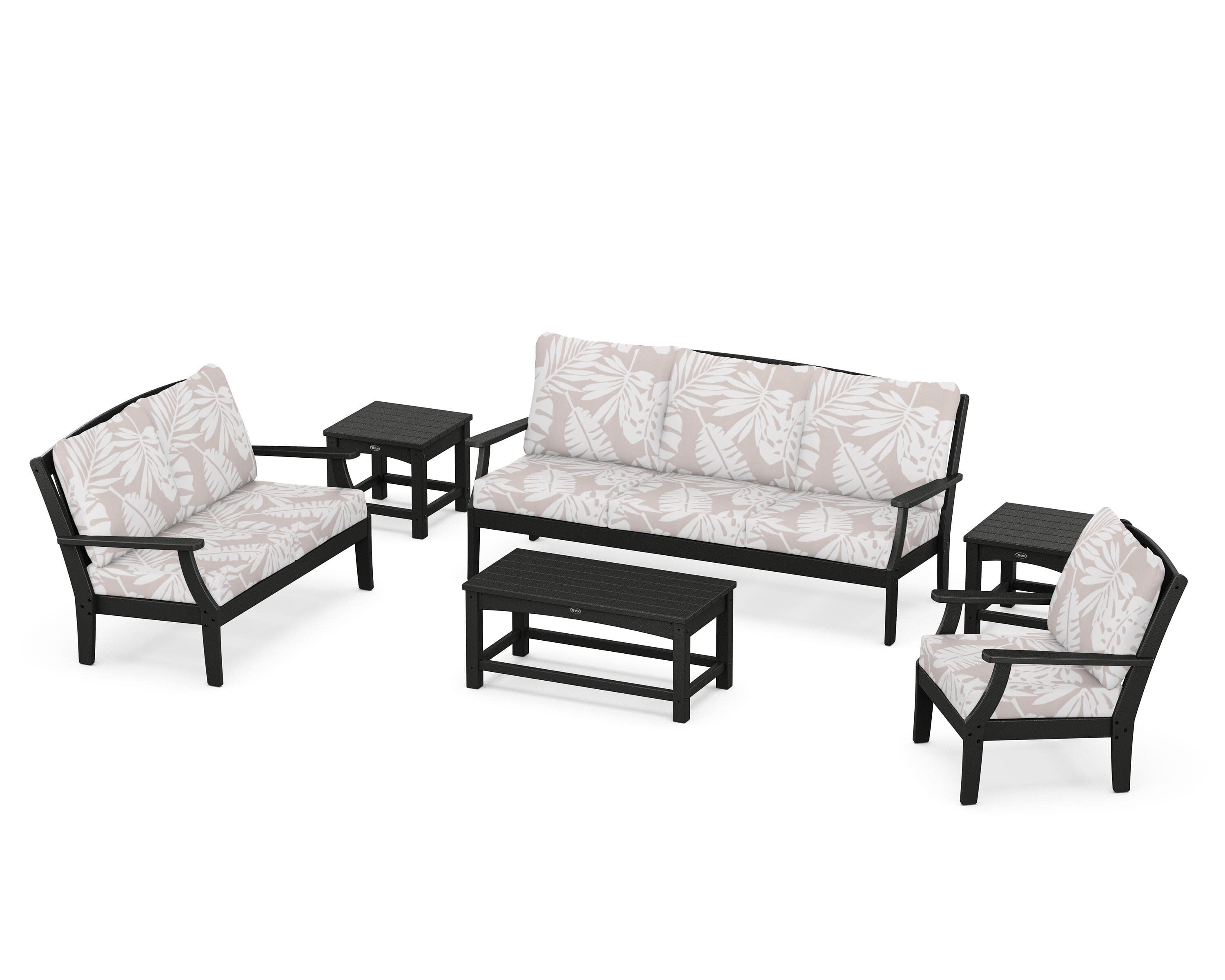 Yacht Club 6-Piece Deep Seating Set in Charcoal Black / Leaf Dune Burlap
