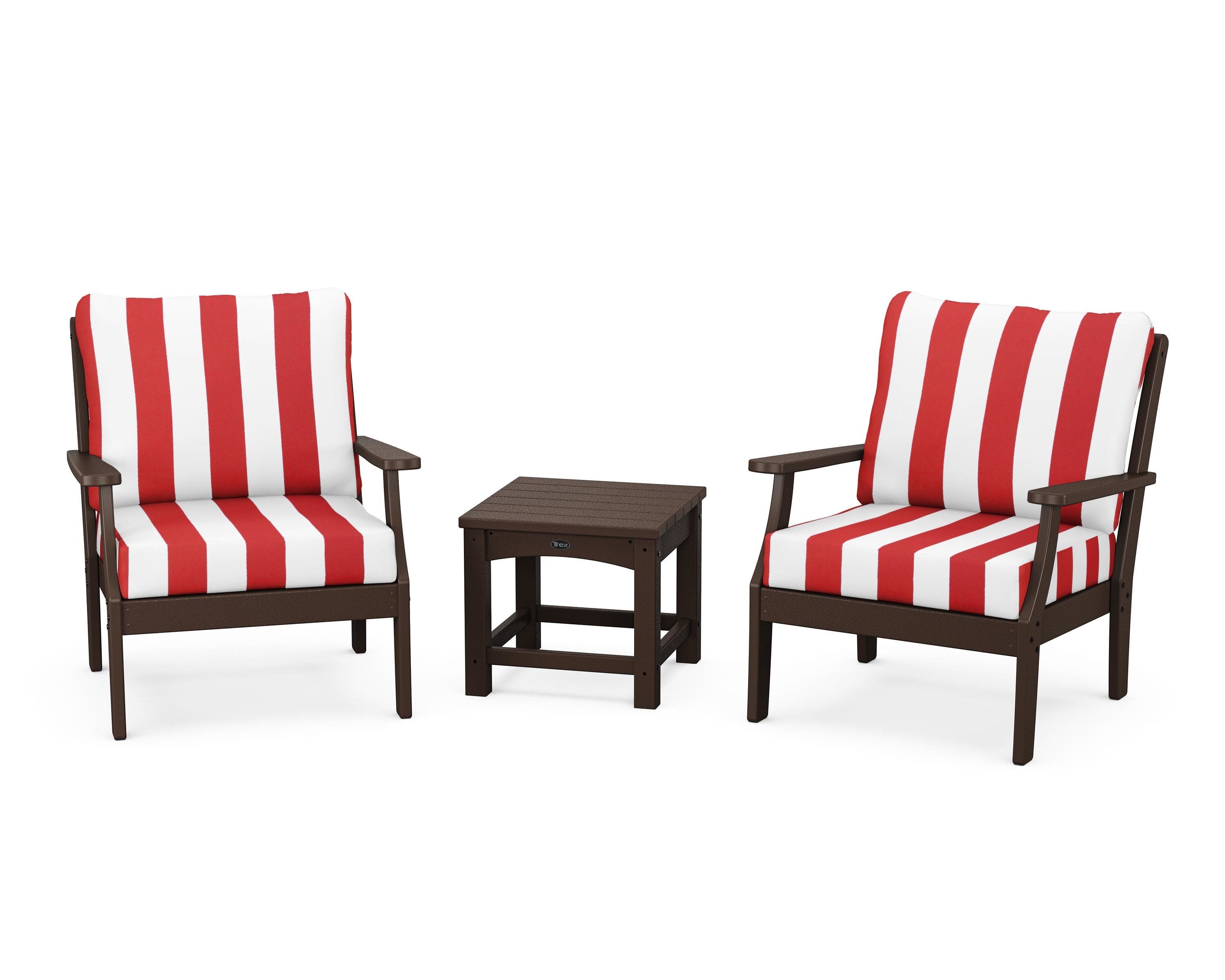 Yacht Club 3-Piece Deep Seating Set in Vintage Lantern / Cabana Stripe Crimson