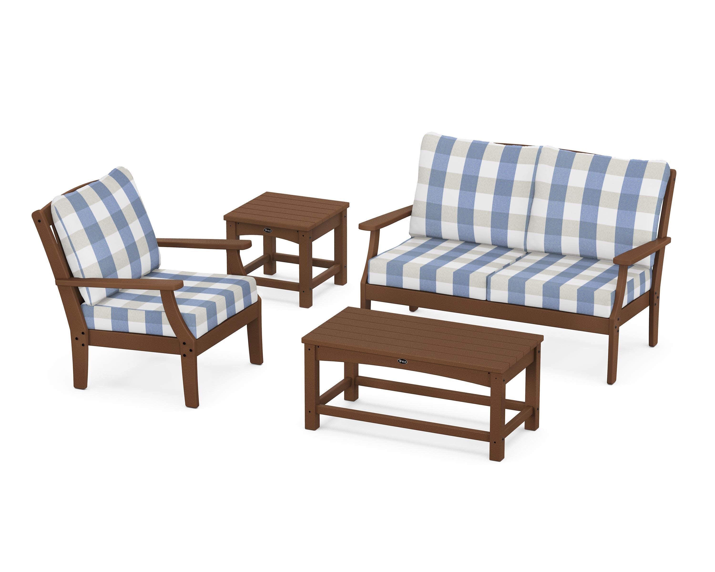 Yacht Club 4-Piece Deep Seating Set in Tree House / Buffalo Plaid Sky Blue