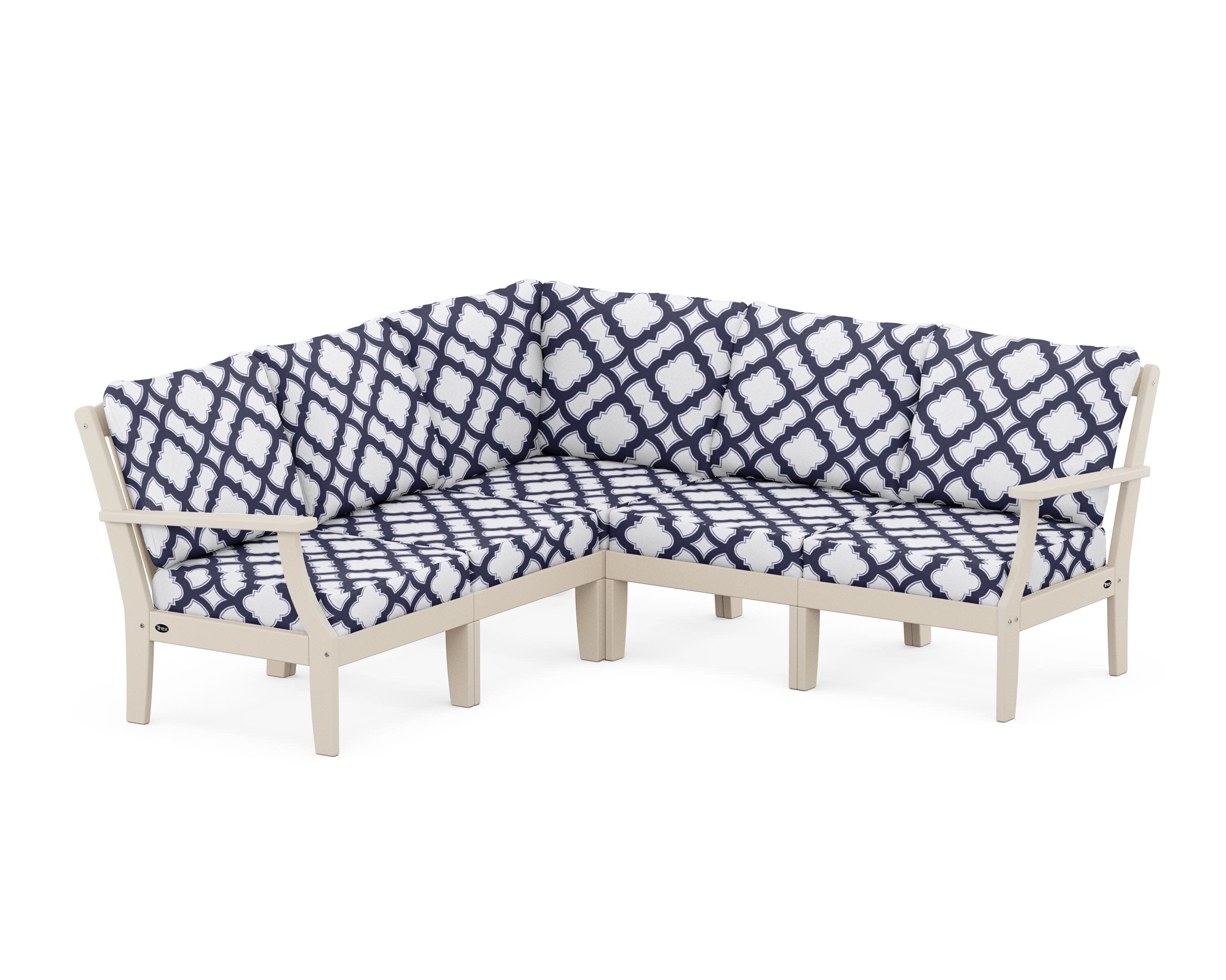 Yacht Club Modular 5-Piece Deep Seating Set in Sand Castle / Trellis Navy