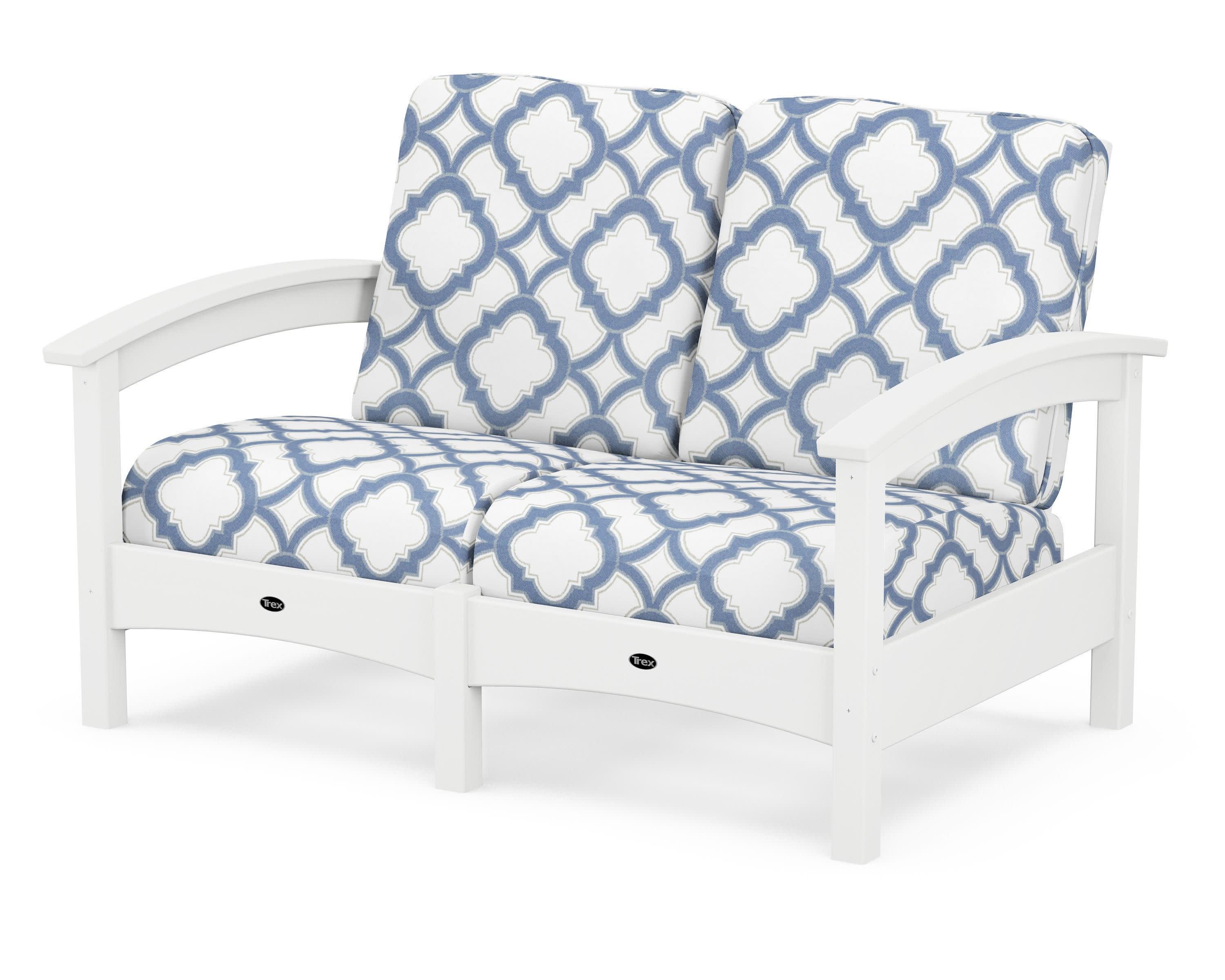 Rockport Club Loveseat in Classic White / Trellis Sky Blue