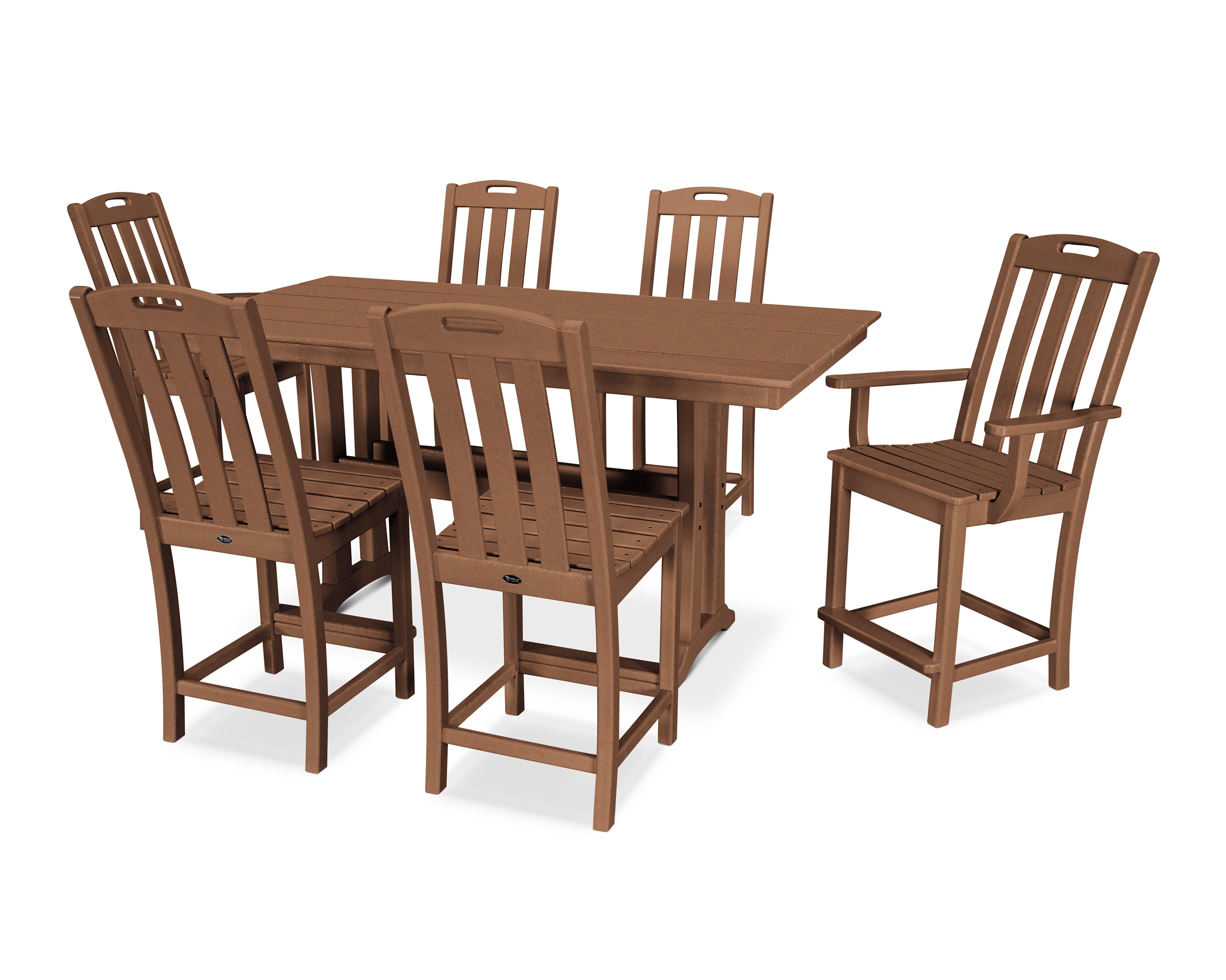 Yacht Club 7-Piece Farmhouse Trestle Counter Set in Tree House