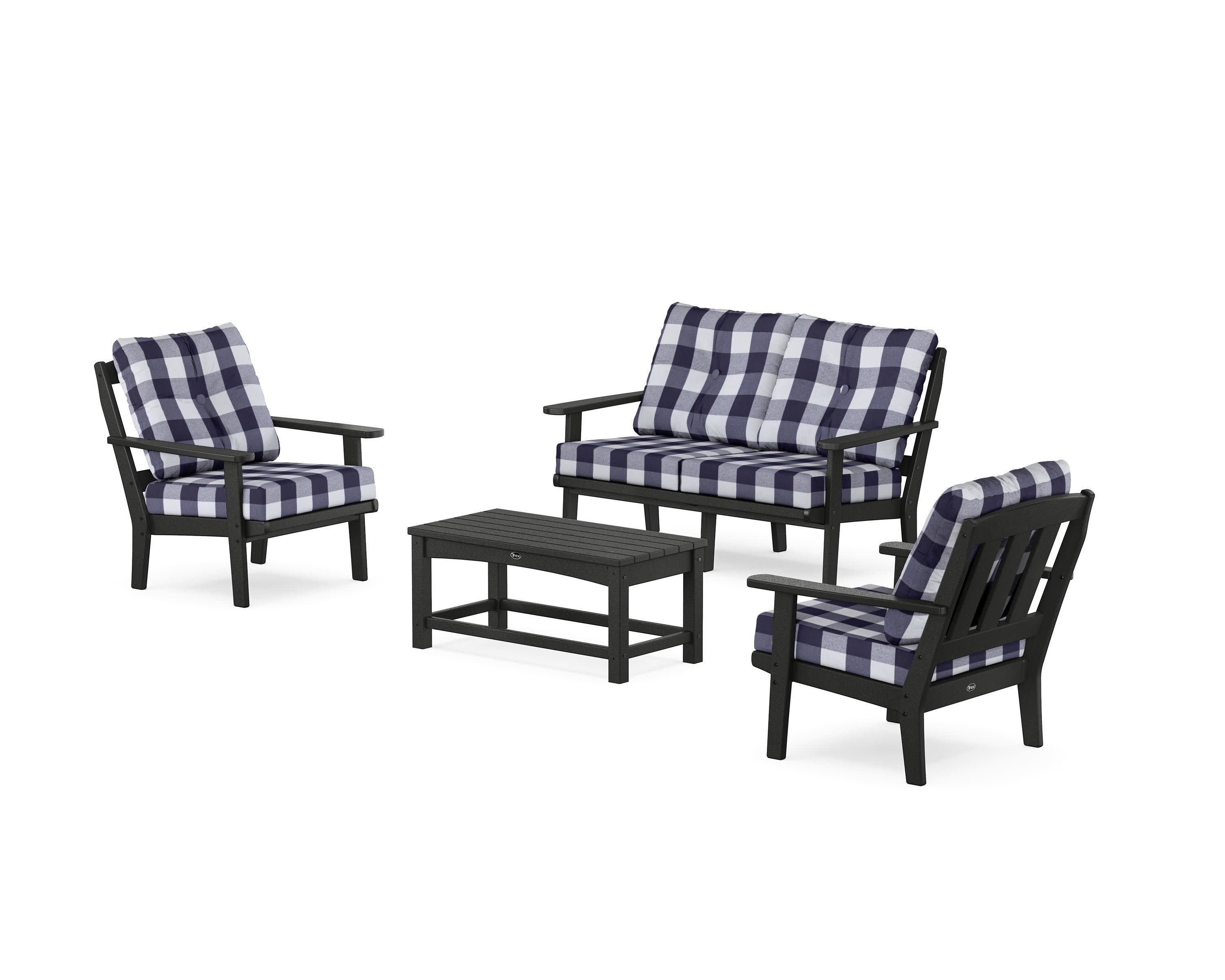 Cape Cod 4-Piece Deep Seating Set with Loveseat in Charcoal Black / Buffalo Plaid Navy