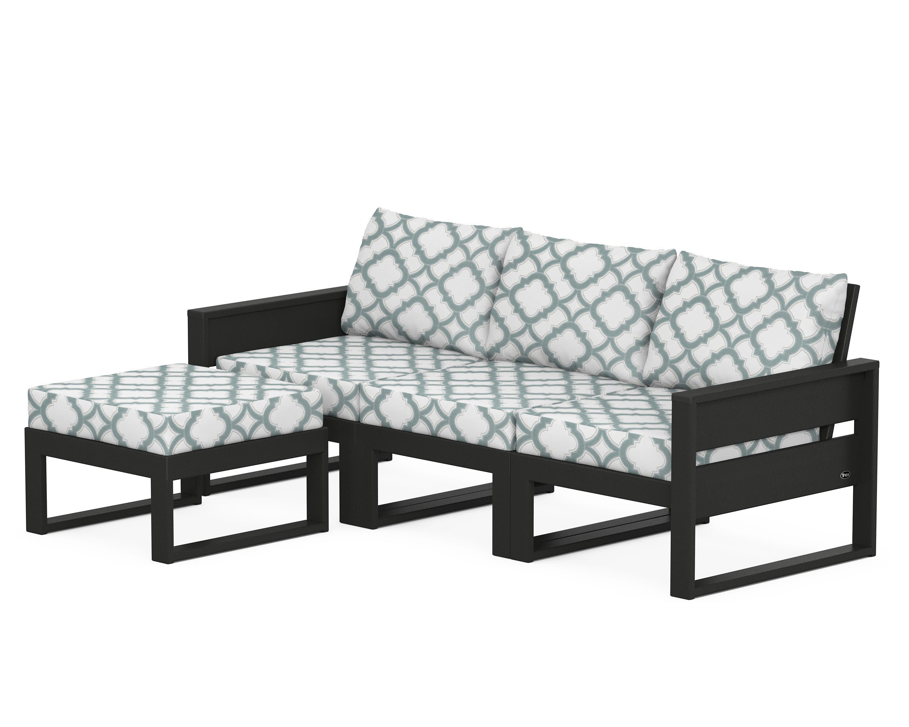 Eastport 4- Piece Sectional with Ottoman in Charcoal Black / Trellis Glacier Spa