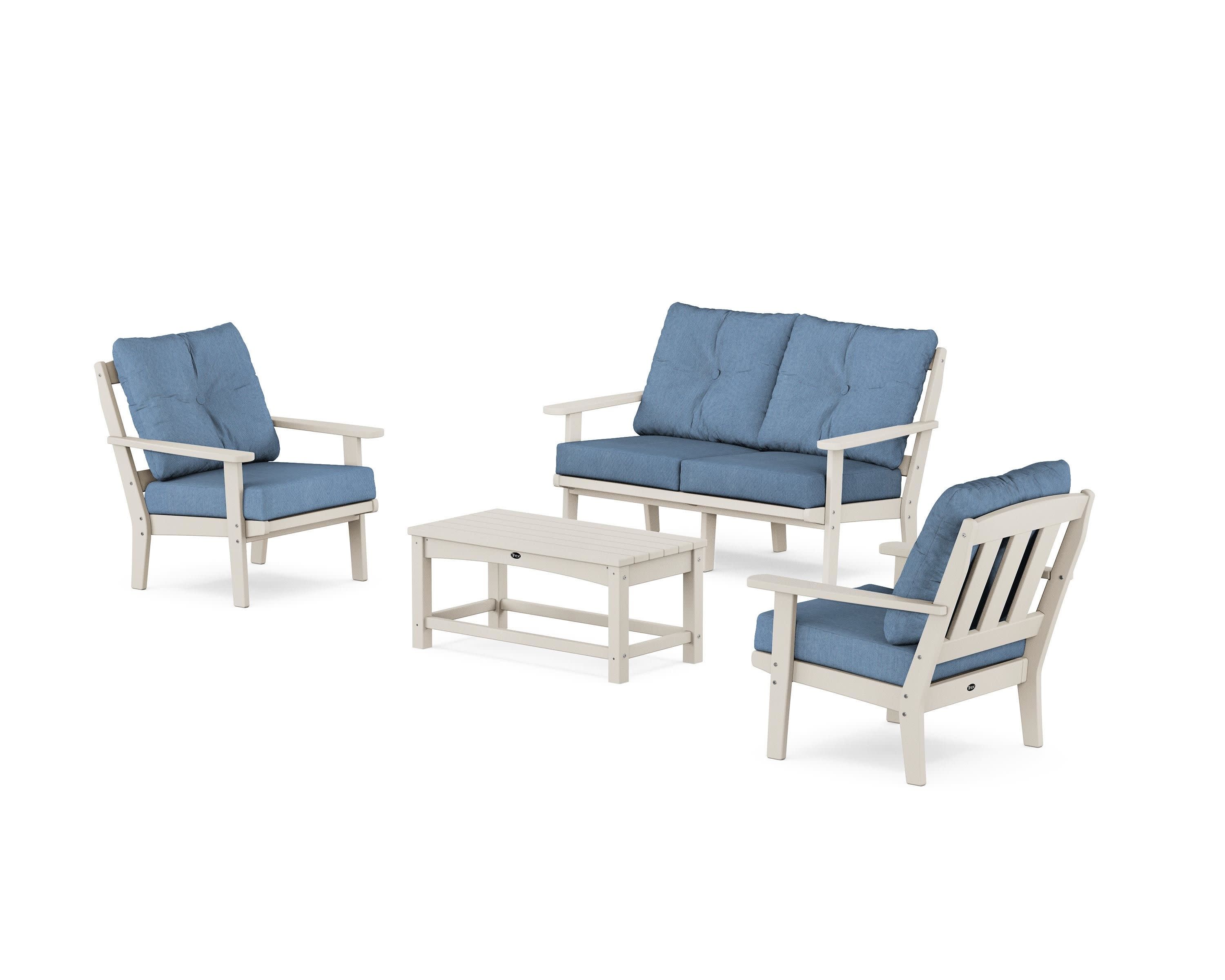 Cape Cod 4-Piece Deep Seating Set with Loveseat in Sand Castle / Sky Blue