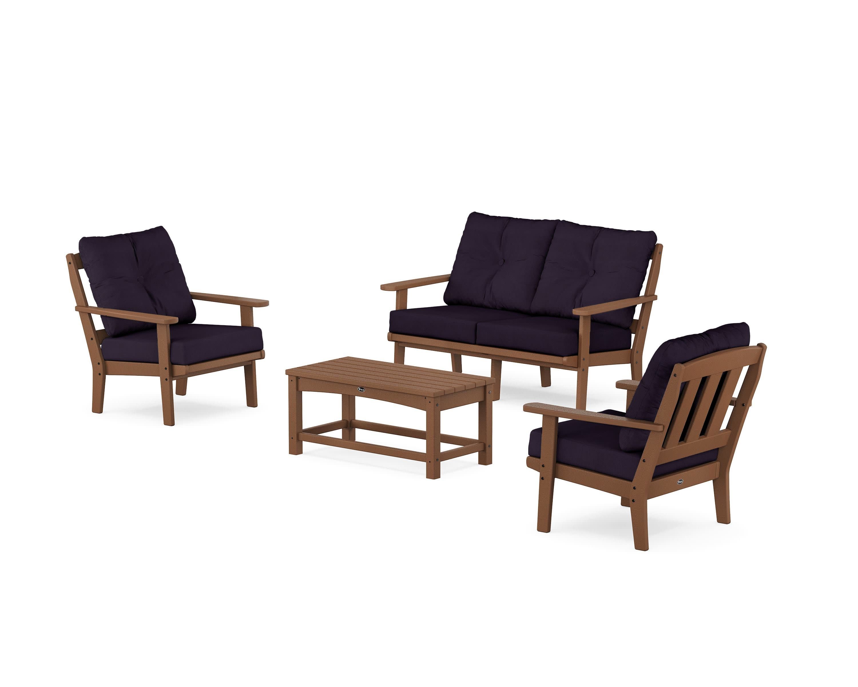 Cape Cod 4-Piece Deep Seating Set with Loveseat in Tree House / Navy Linen