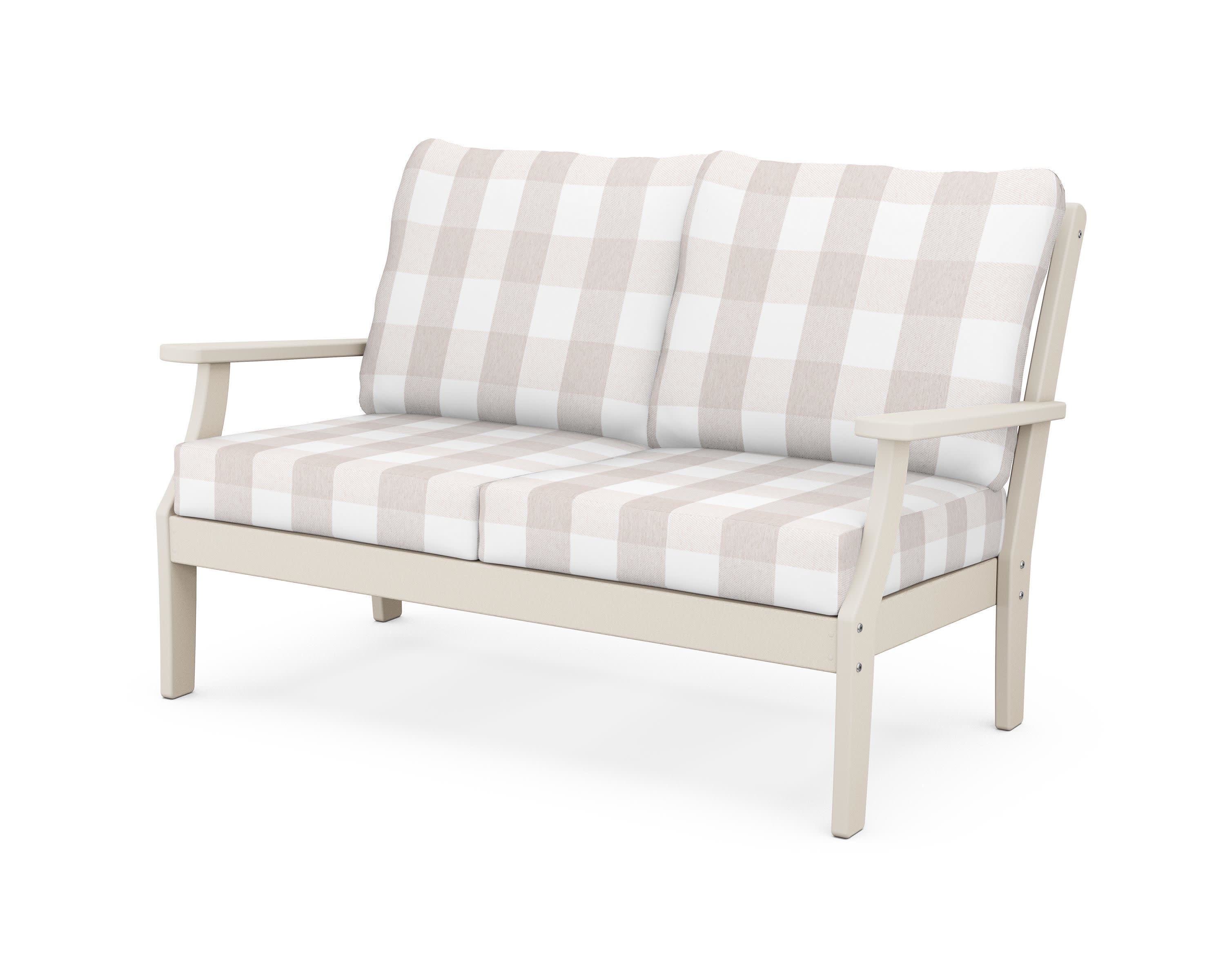 Yacht Club Deep Seating Loveseat in Sand Castle / Buffalo Plaid Dune Burlap