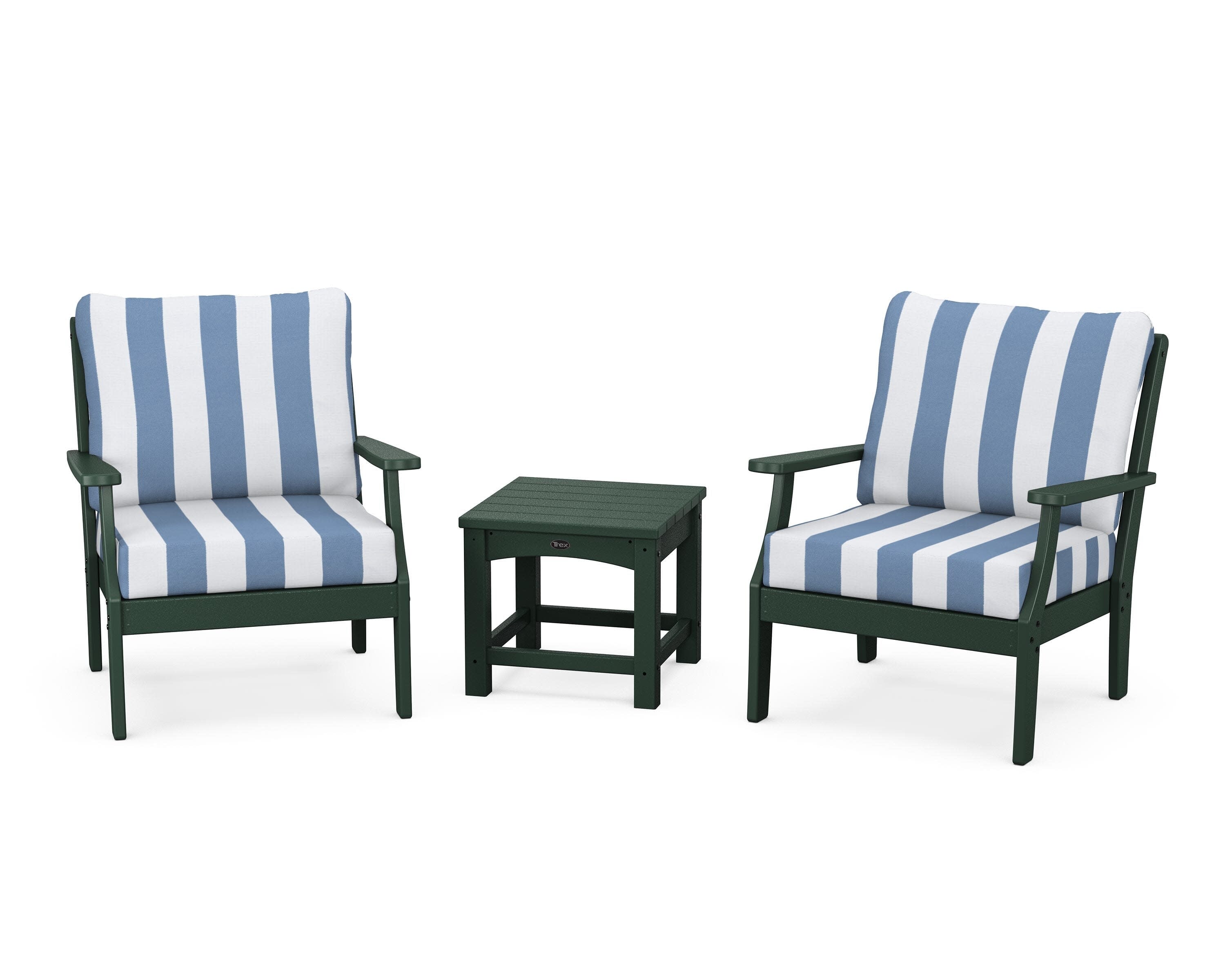 Yacht Club 3-Piece Deep Seating Set in Rainforest Canopy / Cabana Stripe Sky Blue