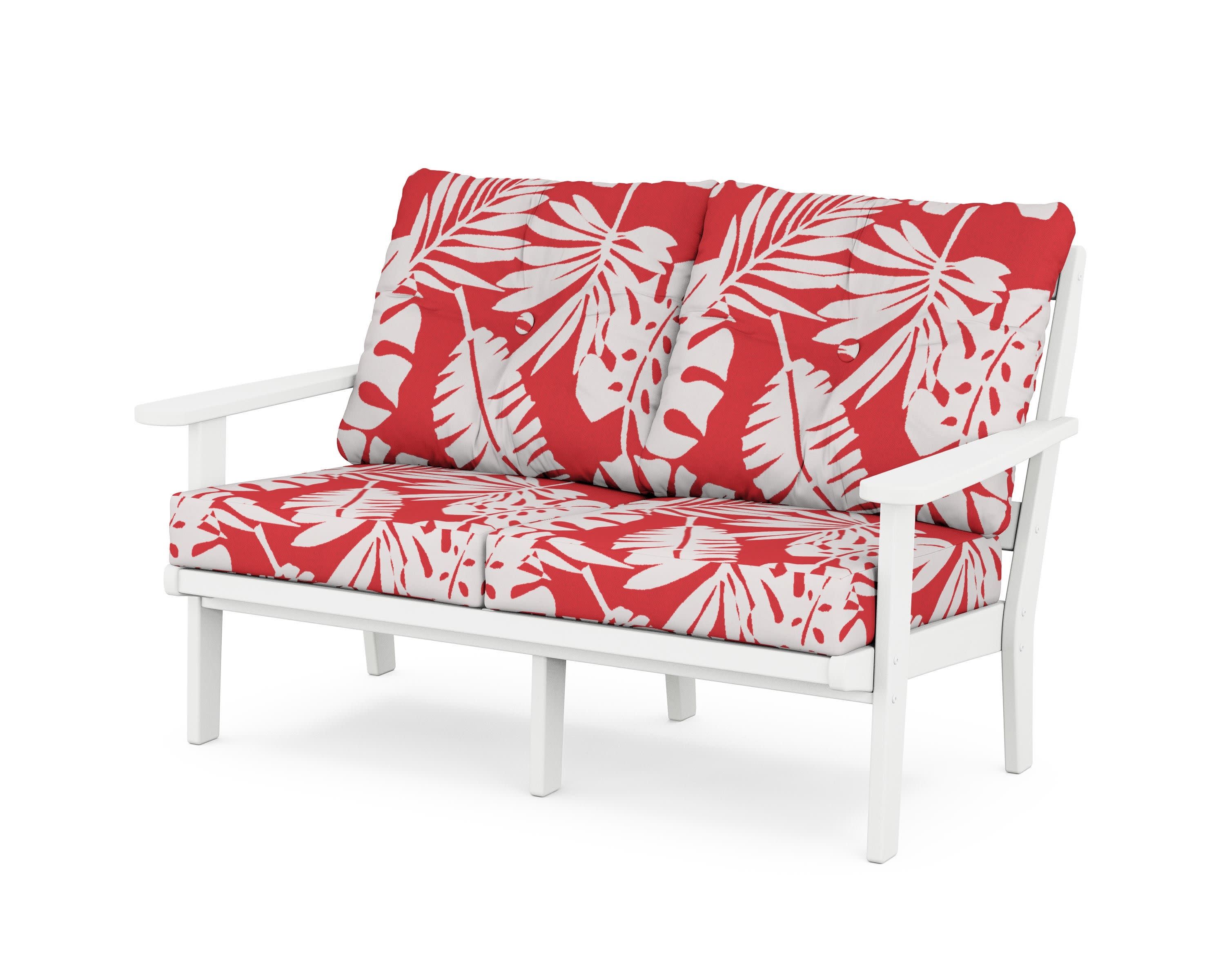 Cape Cod Deep Seating Loveseat in Classic White / Leaf Crimson