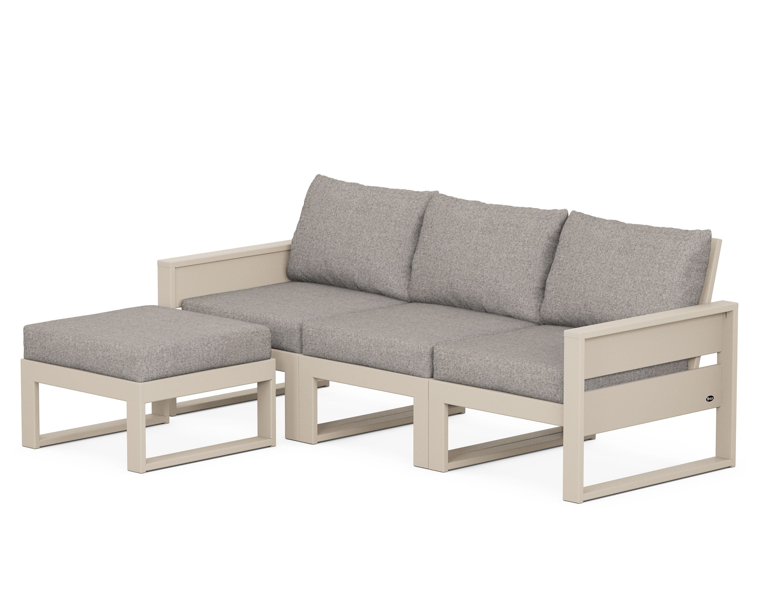 Eastport 4- Piece Sectional with Ottoman in Sand Castle / Weathered Tweed