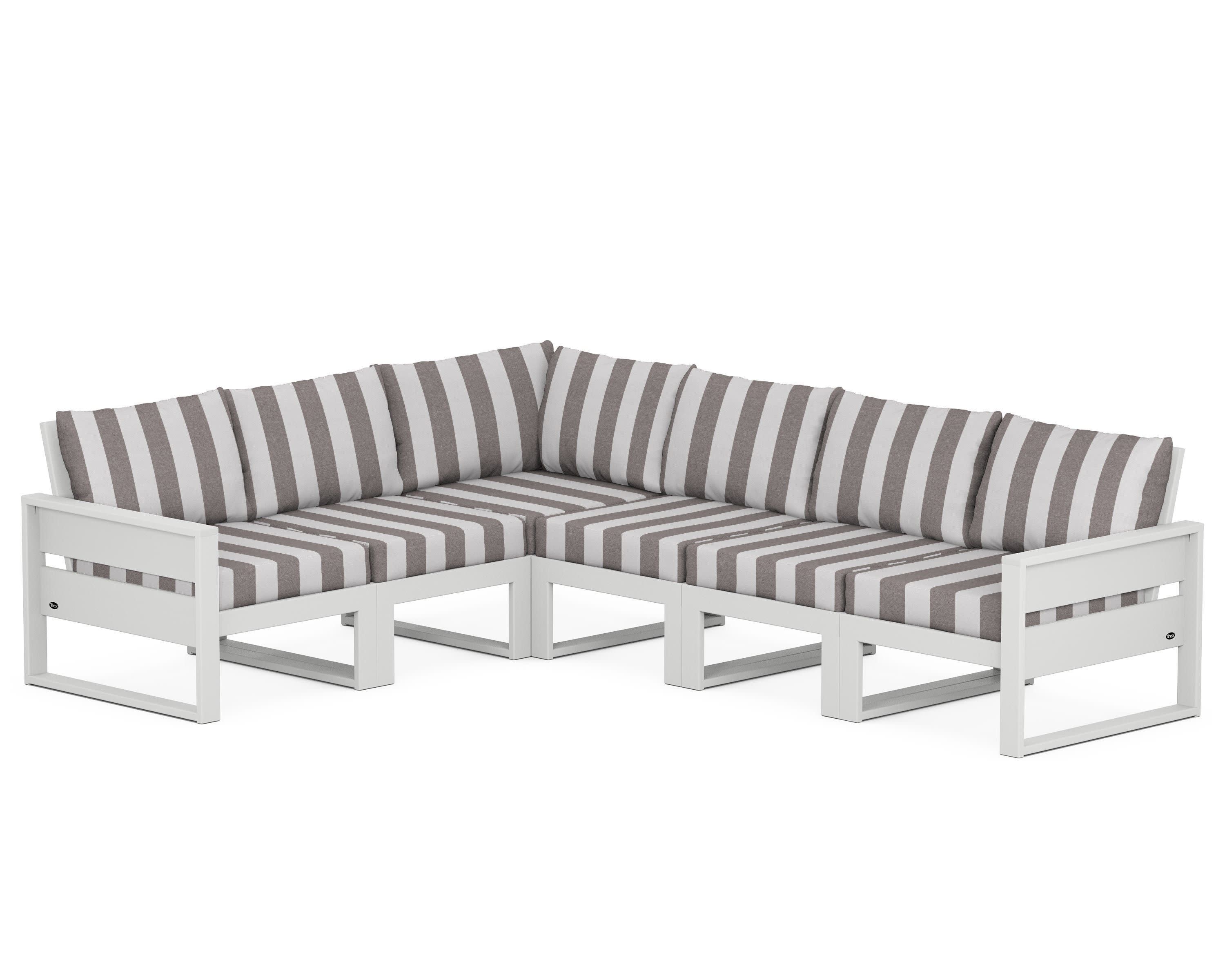 Eastport 6-Piece Sectional in Classic White / Cabana Stripe Grey Mist