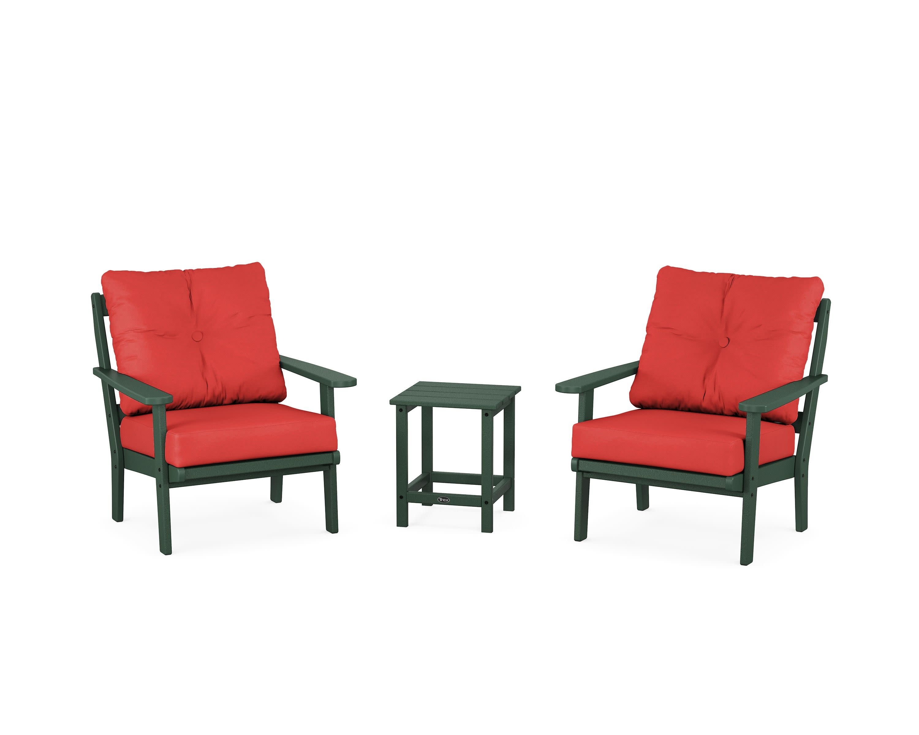 Cape Cod 3-Piece Deep Seating Set in Rainforest Canopy / Crimson Linen