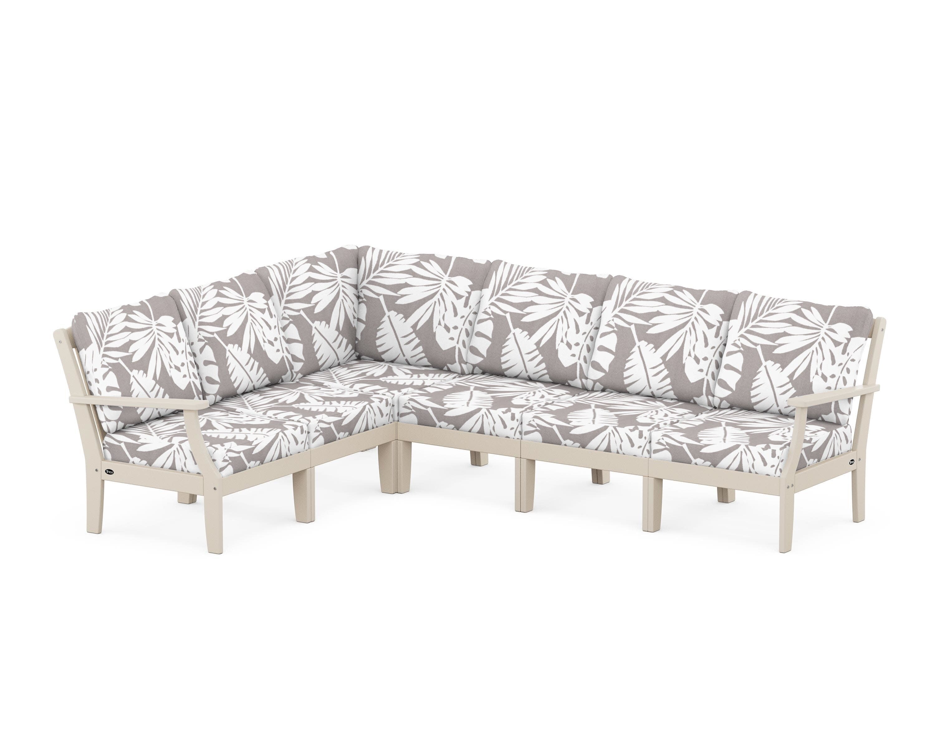 Yacht Club Modular 6-Piece Deep Seating Set in Sand Castle / Leaf Grey Mist