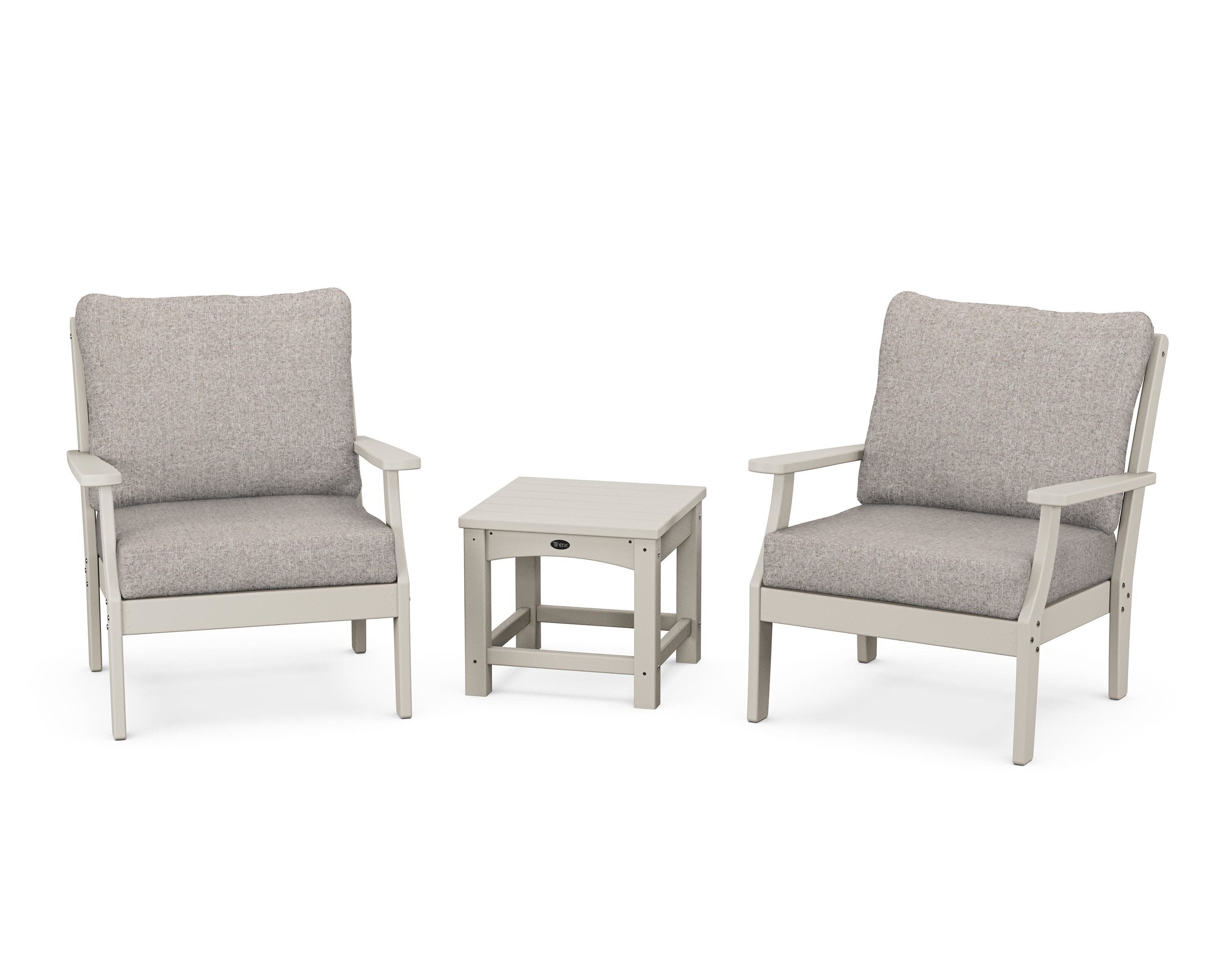 Yacht Club 3-Piece Deep Seating Set in Sand Castle / Weathered Tweed