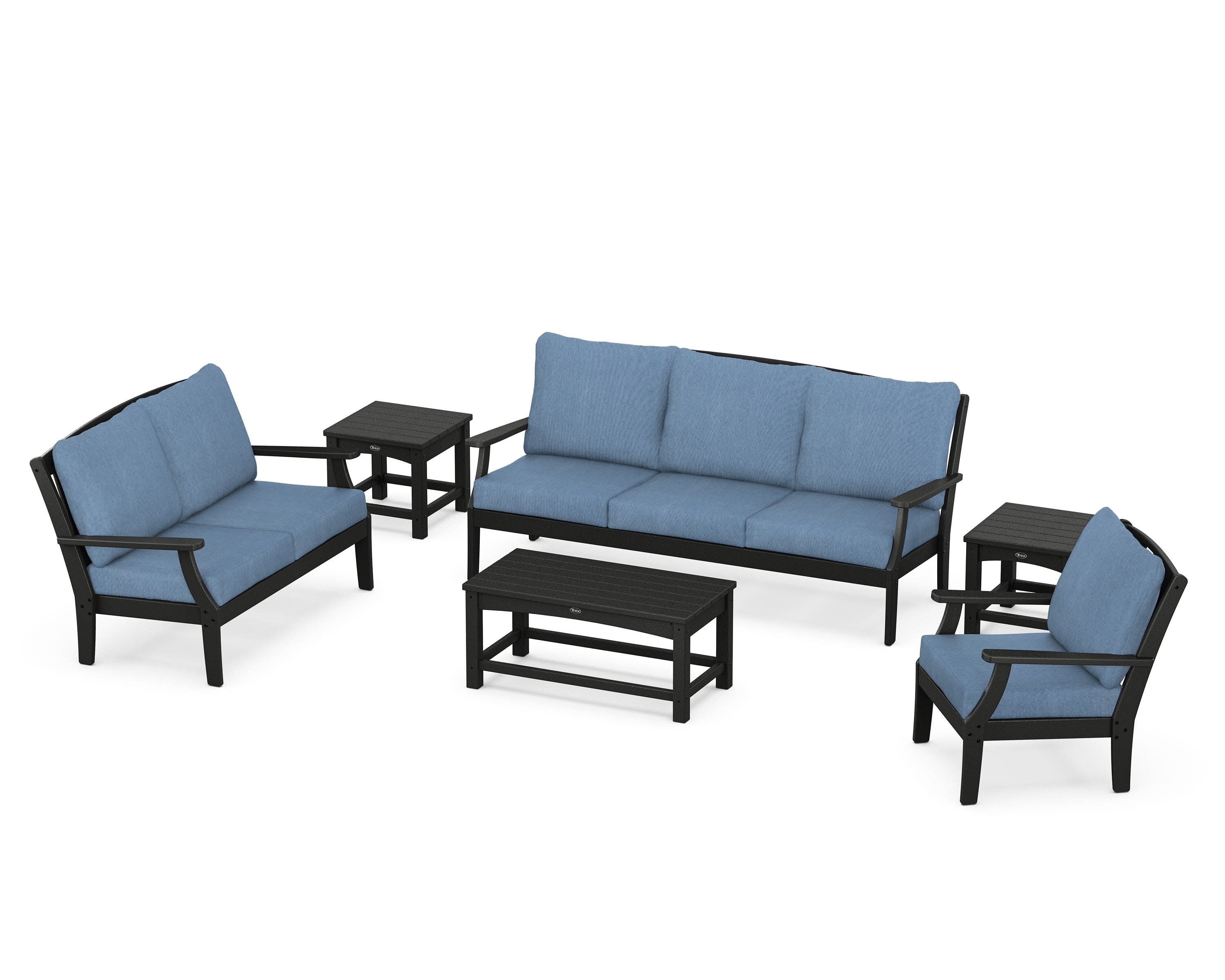 Yacht Club 6-Piece Deep Seating Set in Charcoal Black / Sky Blue