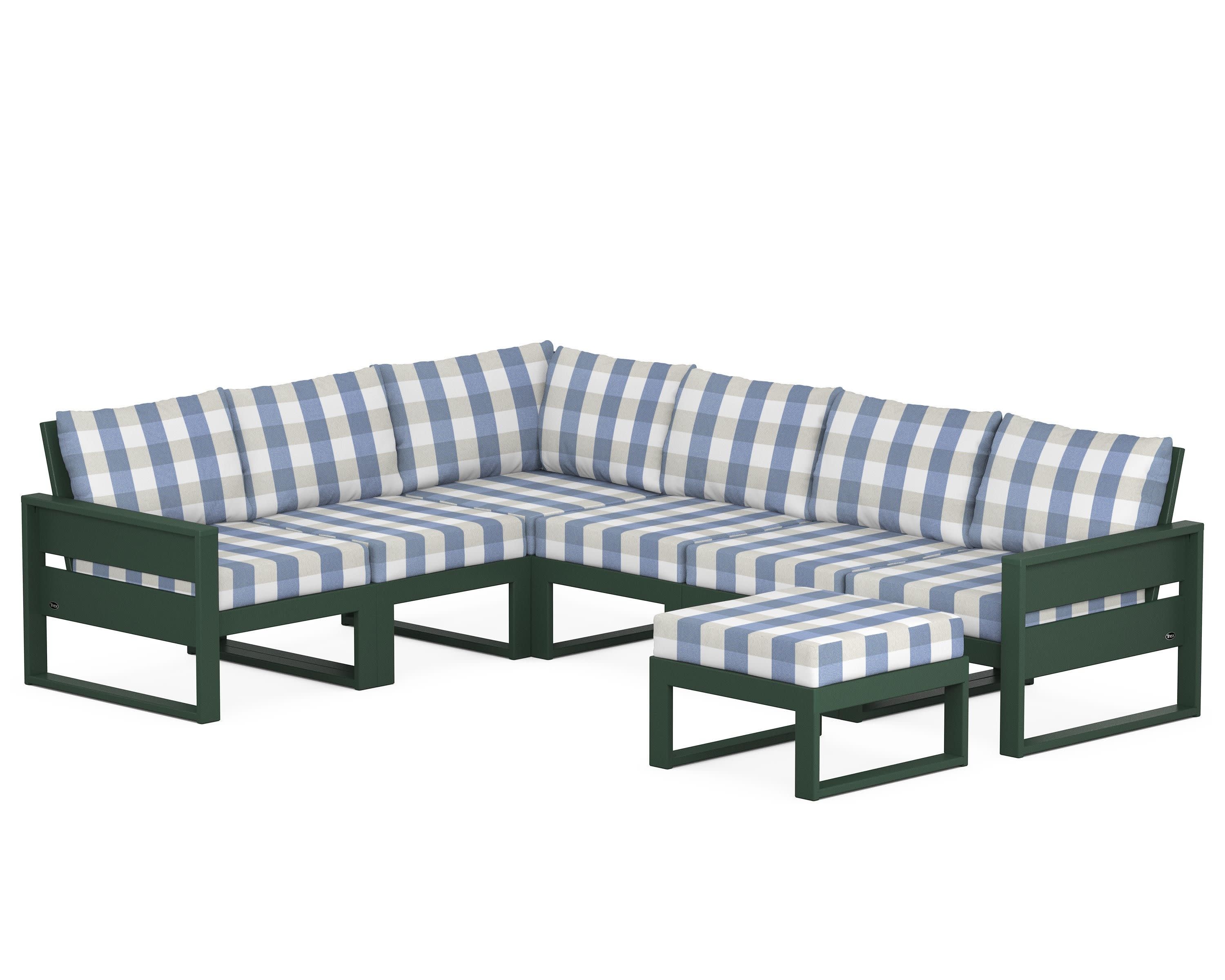 Eastport 6-Piece Sectional with Ottoman in Rainforest Canopy / Buffalo Plaid Sky Blue