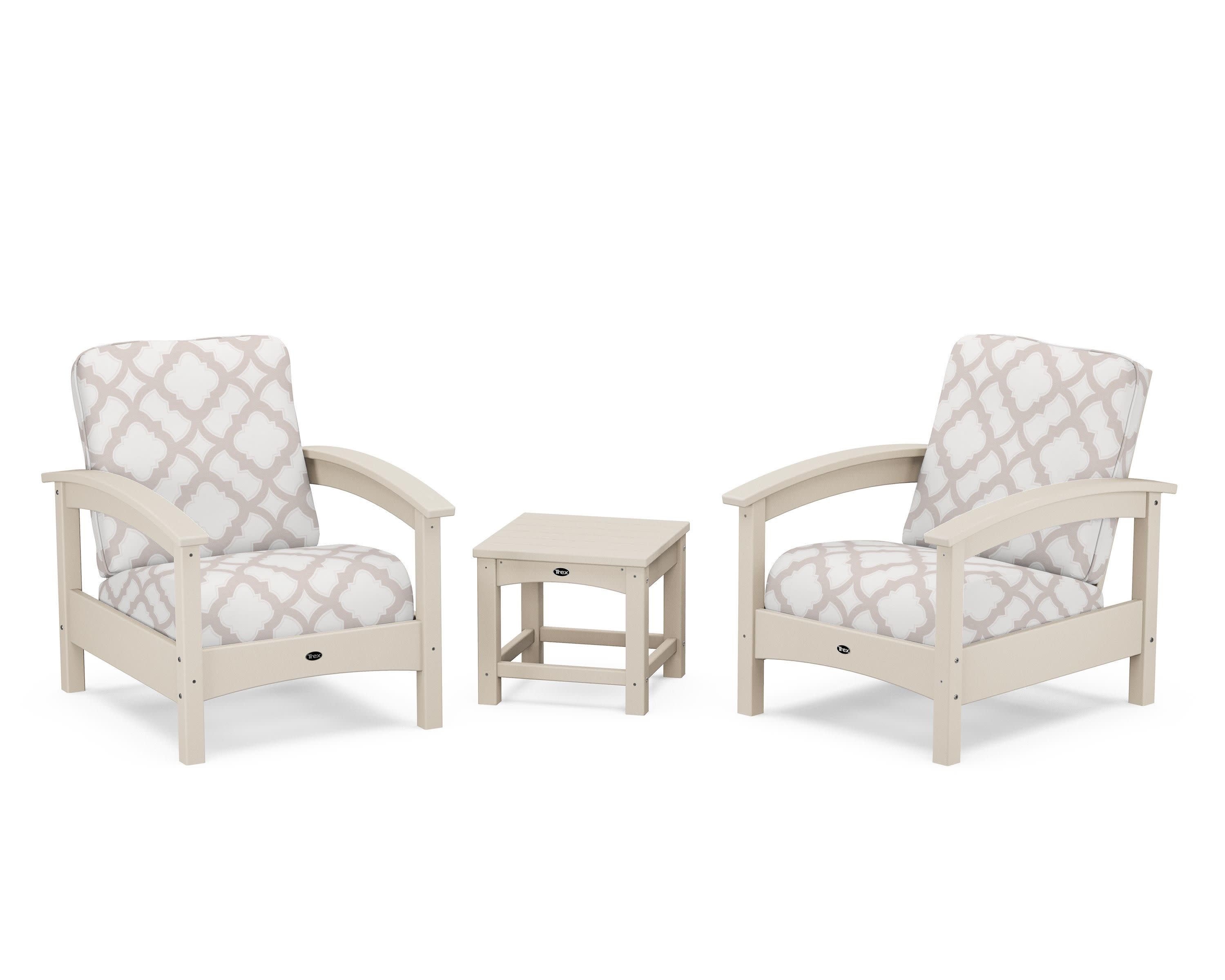 Rockport Club 3-Piece Deep Seating Conversation Set in Sand Castle / Trellis Dune Burlap