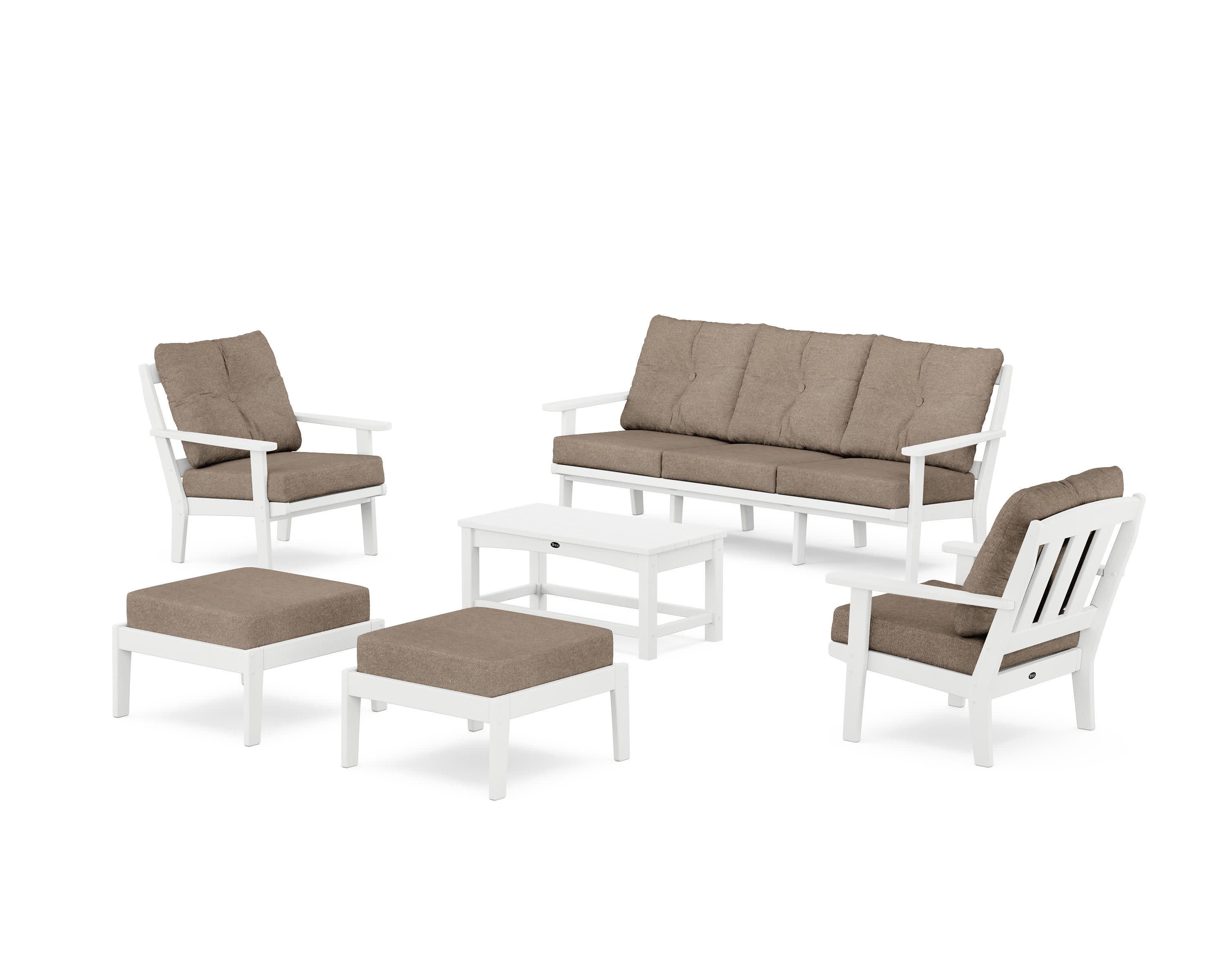 Cape Cod 6-Piece Lounge Sofa Set in Classic White / Spiced Burlap