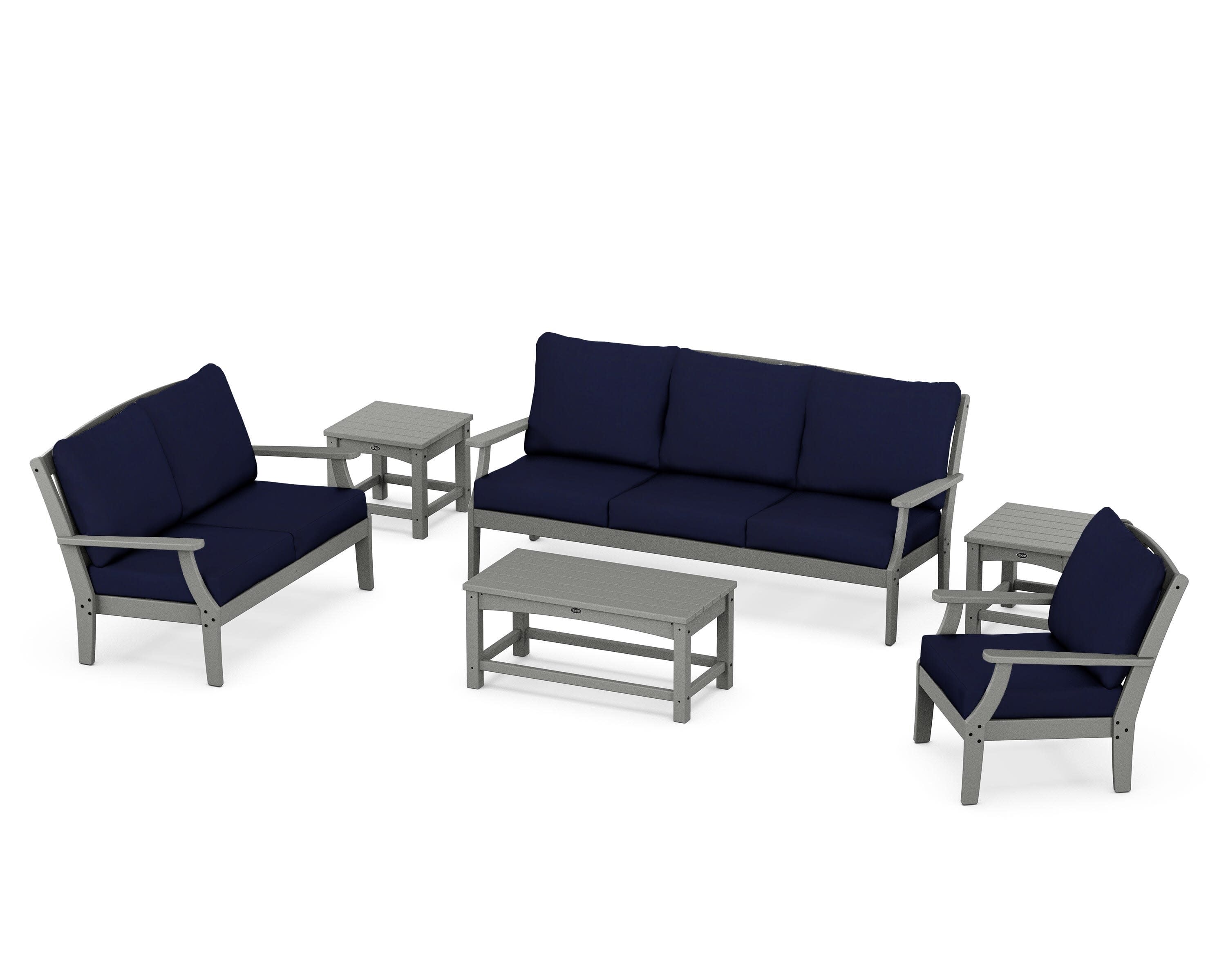 Yacht Club 6-Piece Deep Seating Set in Stepping Stone / Navy