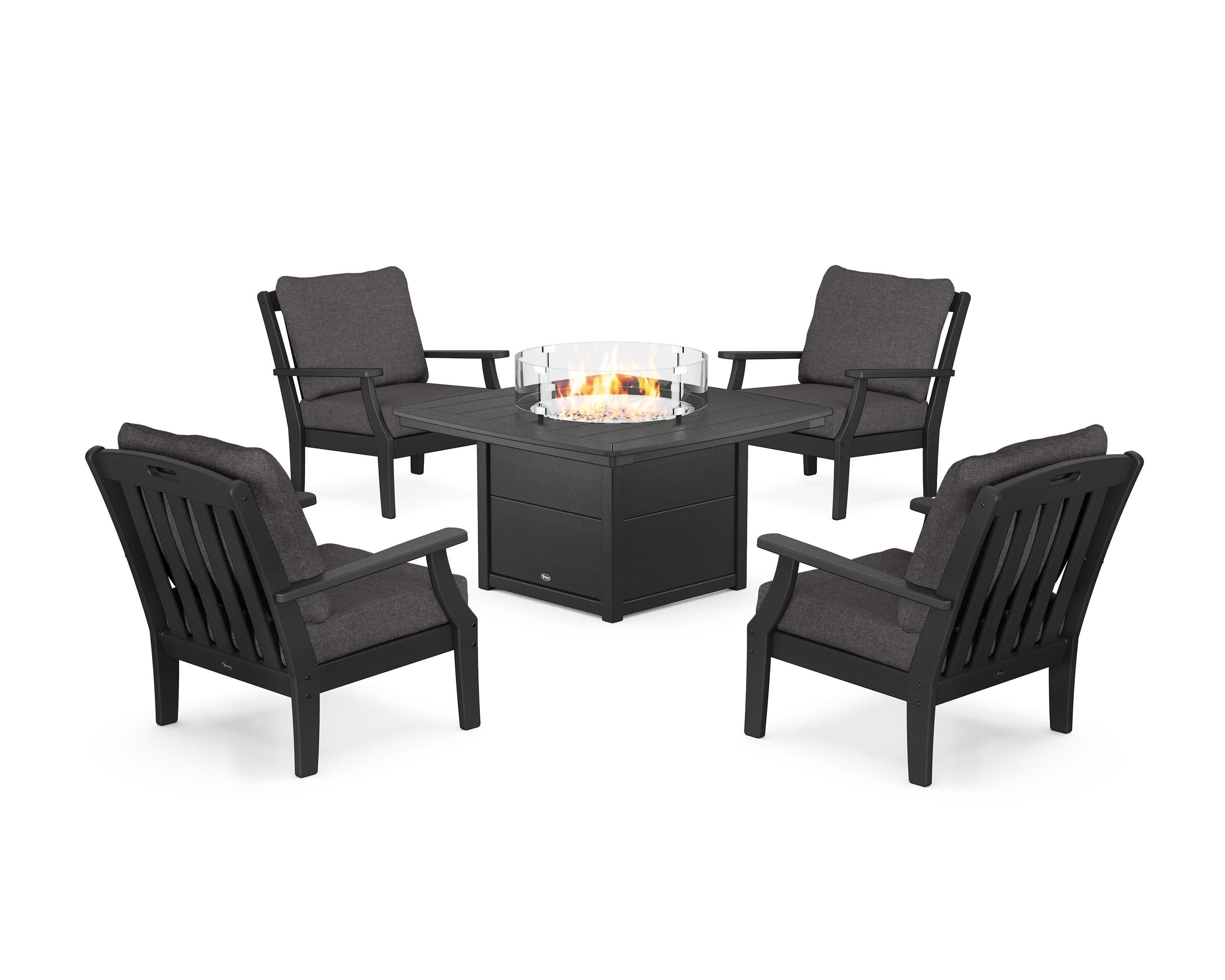 Yacht Club 5-Piece Deep Seating Set with Fire Pit Table in Charcoal Black / Ash Charcoal