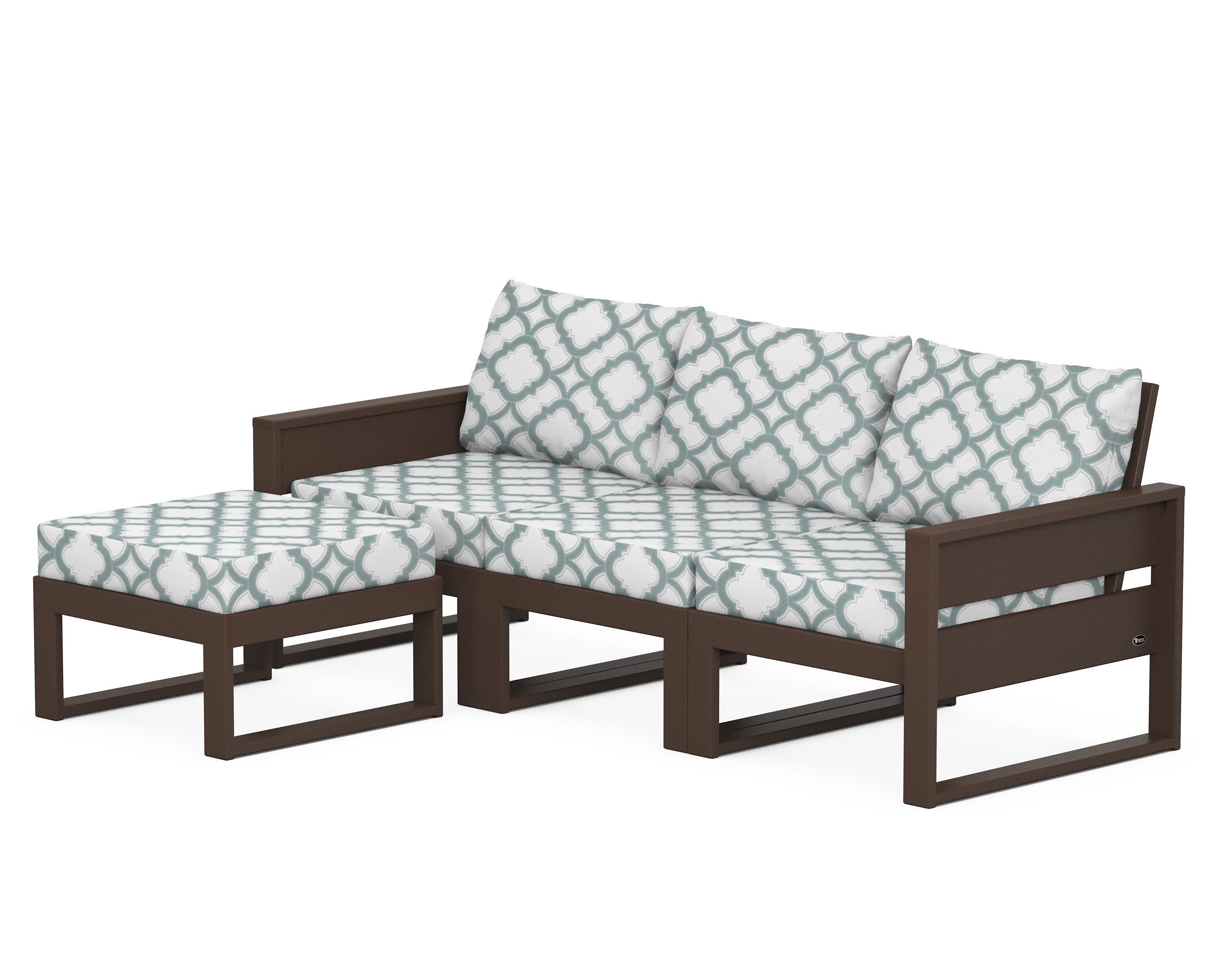 Eastport 4- Piece Sectional with Ottoman in Vintage Lantern / Trellis Glacier Spa
