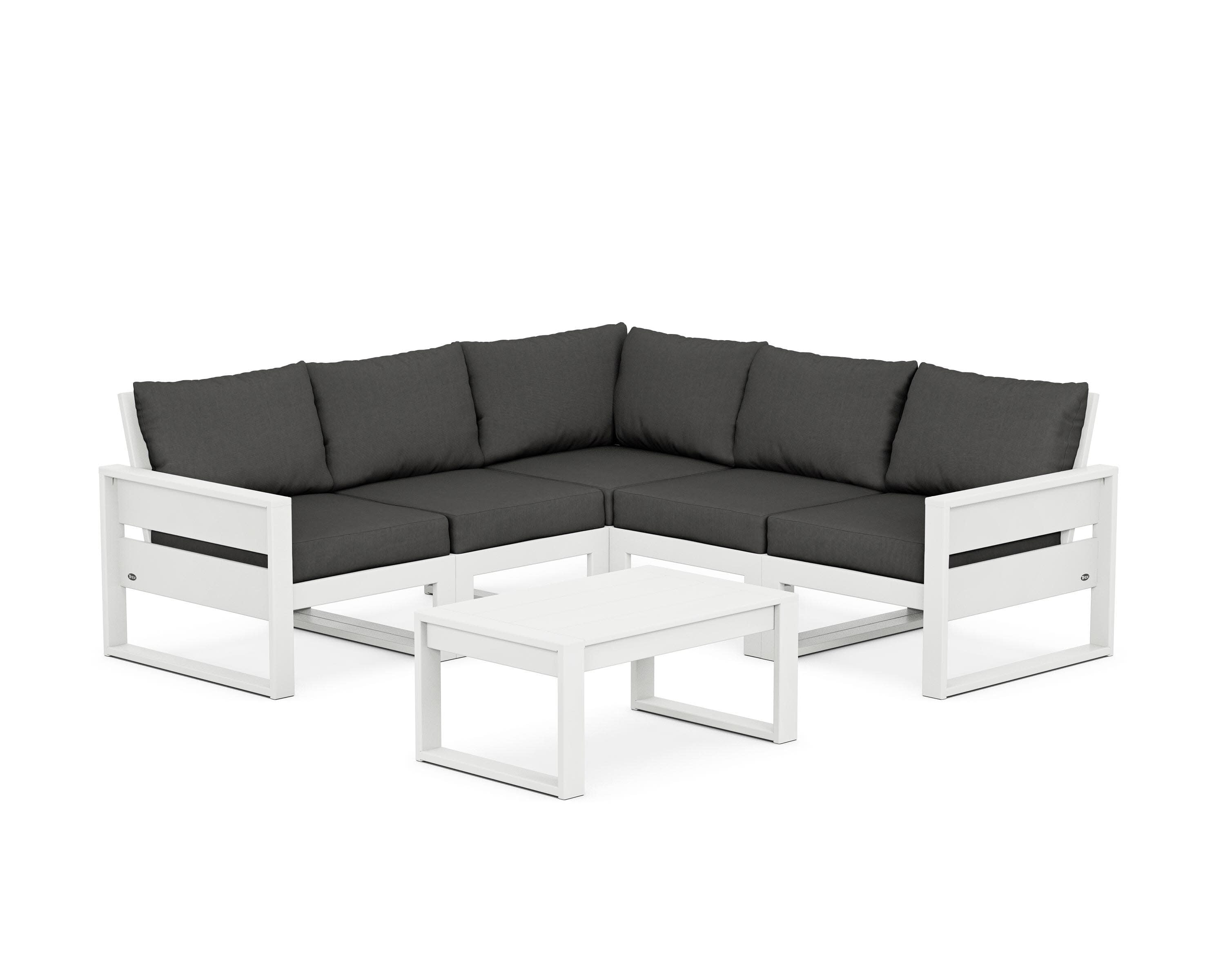Eastport 6-Piece Deep Seating Sectional + Coffee Table Set in Classic White / Spectrum Carbon