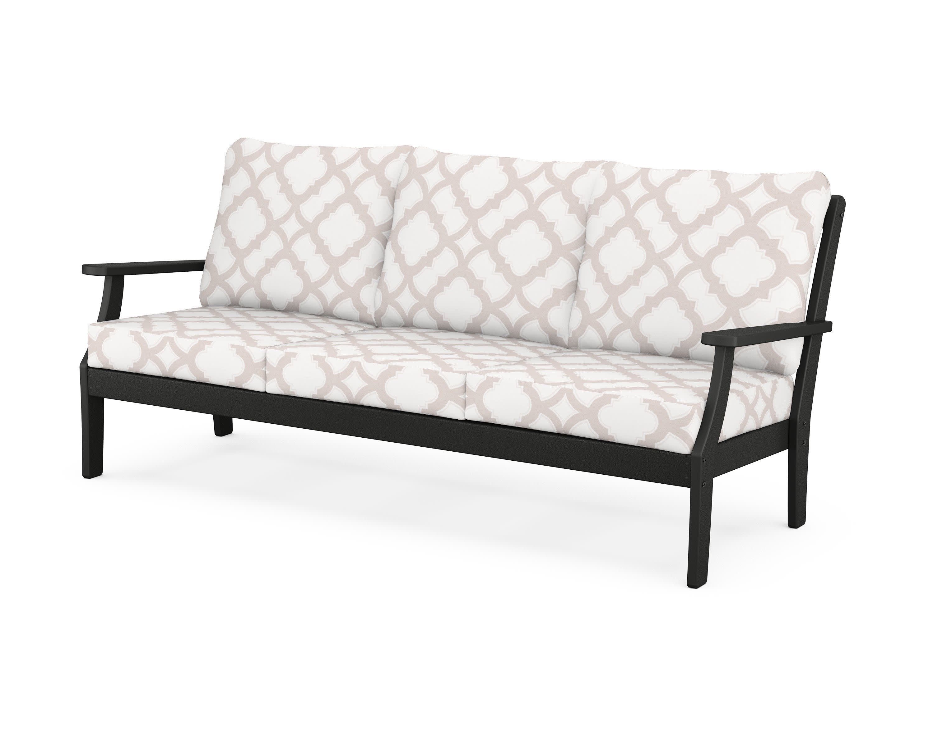 Yacht Club Deep Seating Sofa in Charcoal Black / Trellis Dune Burlap