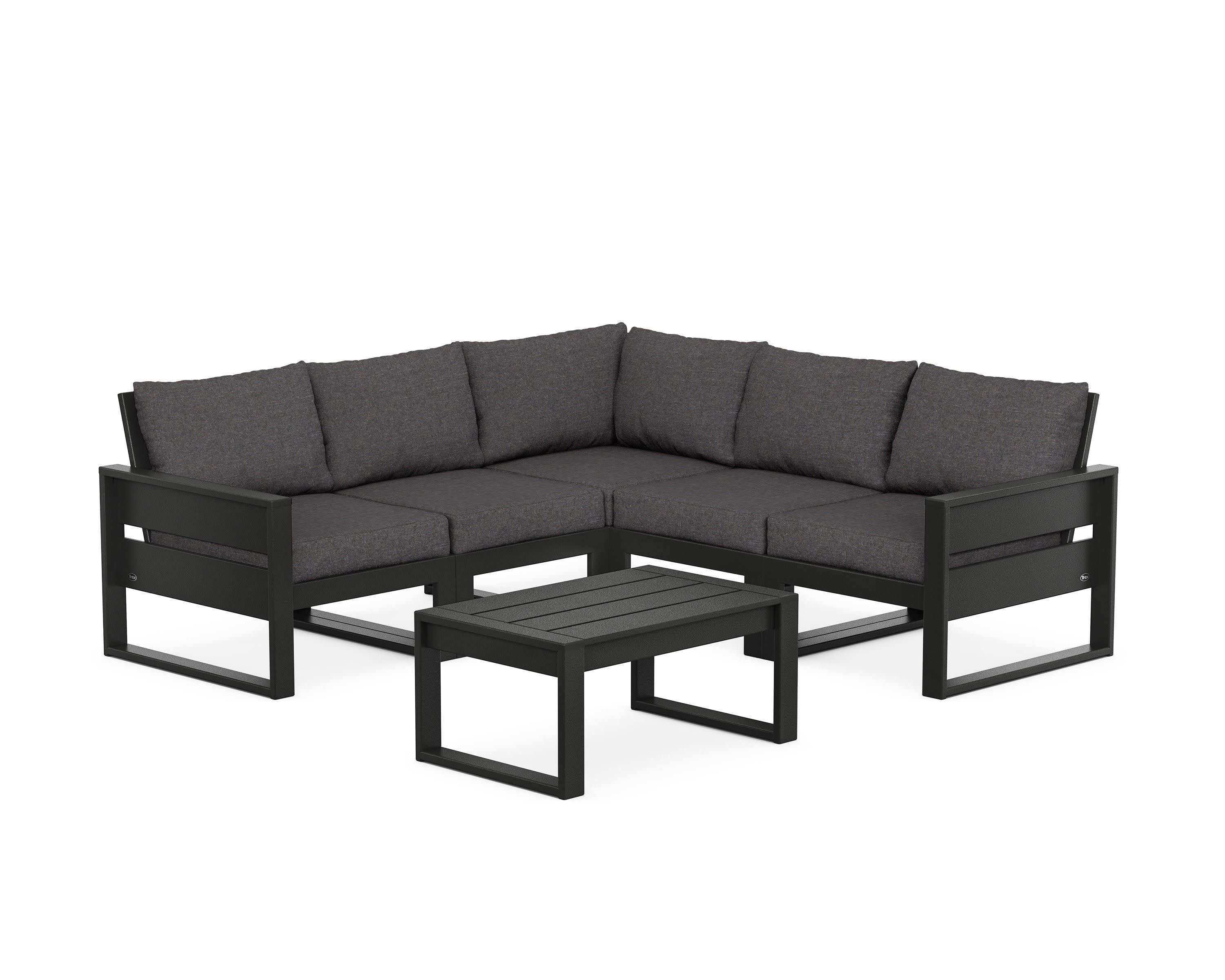 Eastport 6-Piece Deep Seating Sectional + Coffee Table Set in Charcoal Black / Ash Charcoal