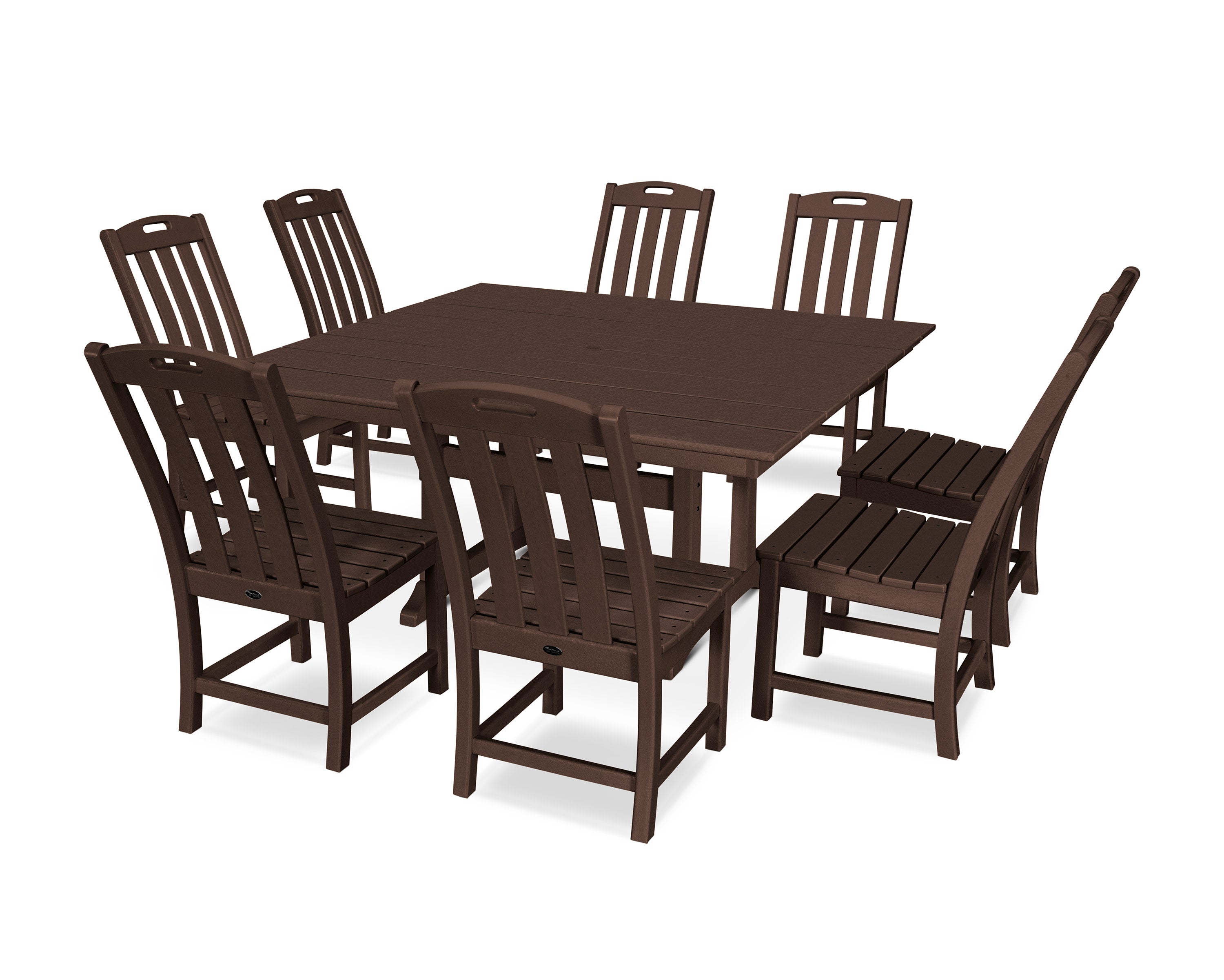 Yacht Club 9-Piece Farmhouse Trestle Side Chair Dining Set in Vintage Lantern