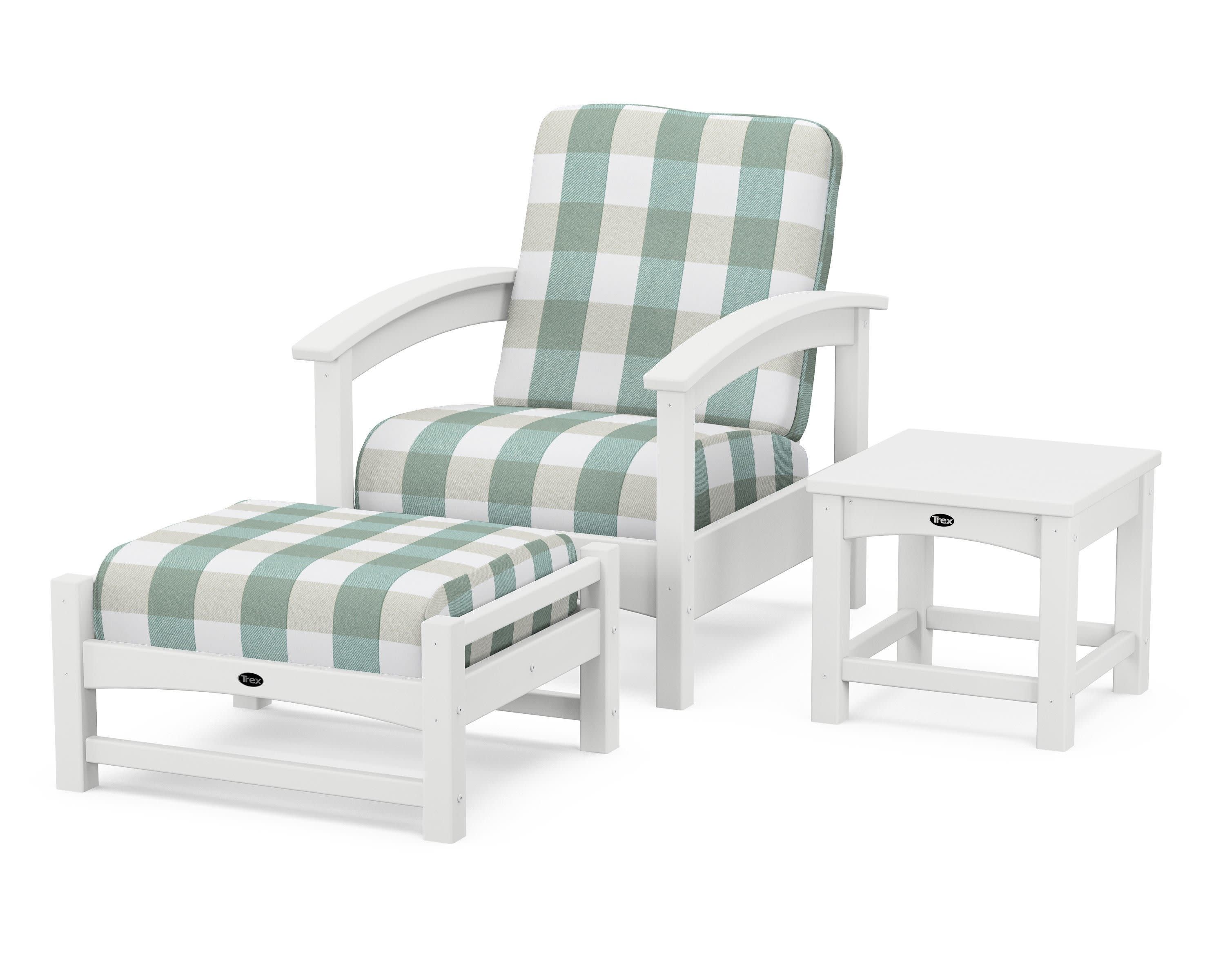 Rockport 3-Piece Deep Seating Set in Classic White / Buffalo Plaid Glacier Spa