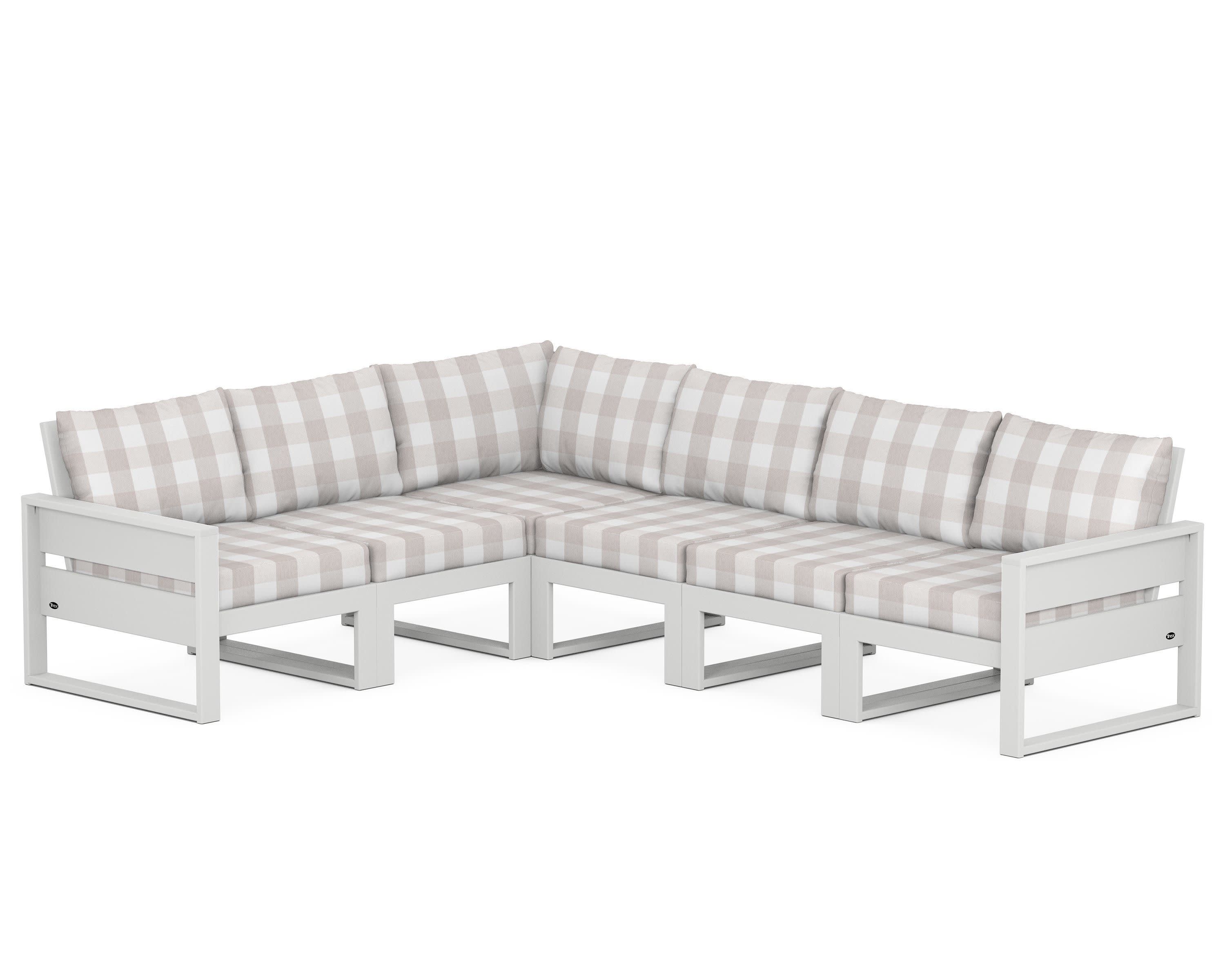 Eastport 6-Piece Sectional in Classic White / Buffalo Plaid Dune Burlap