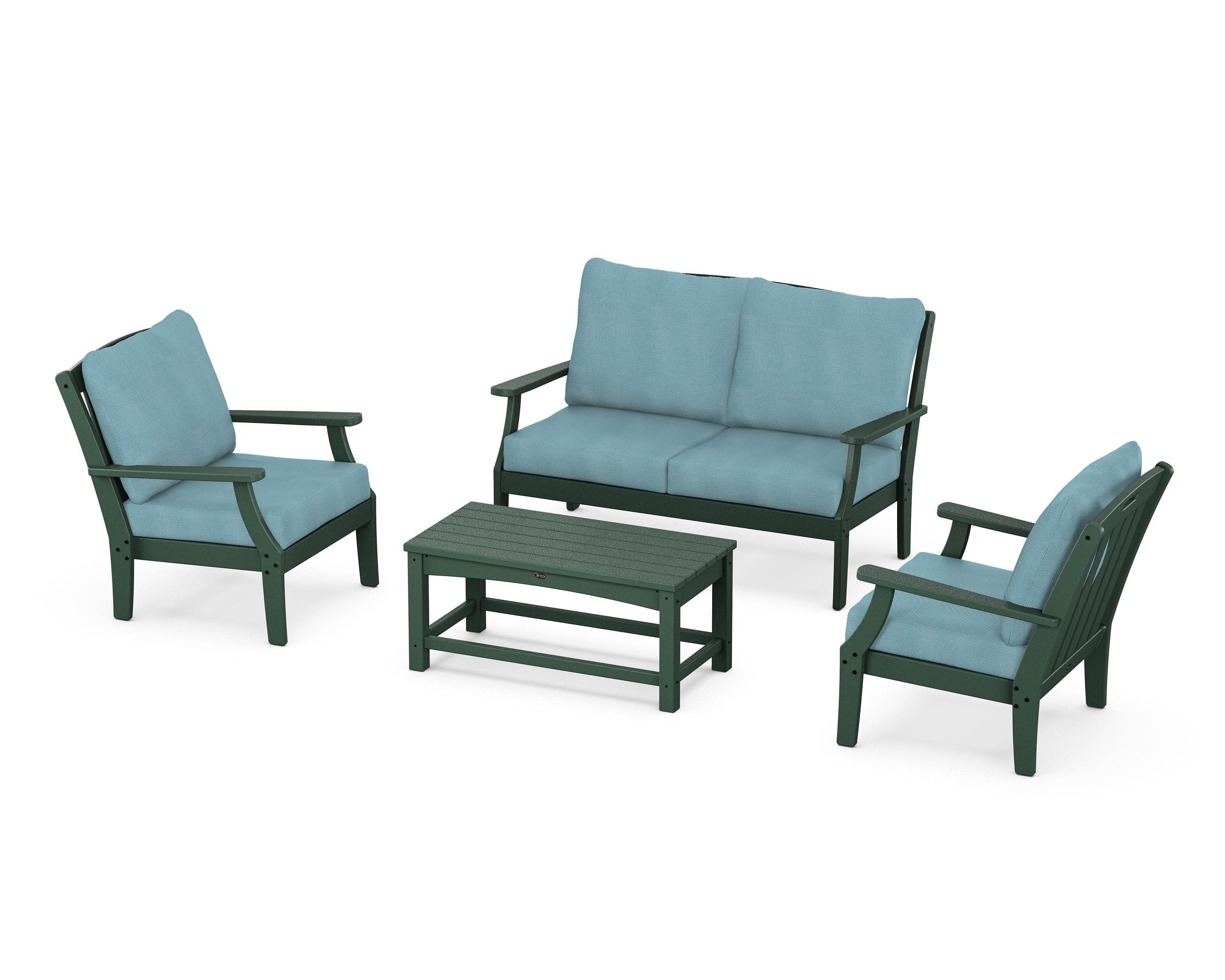 Yacht Club 4-Piece Deep Seating Chair Set in Rainforest Canopy / Lattice Sky Blue