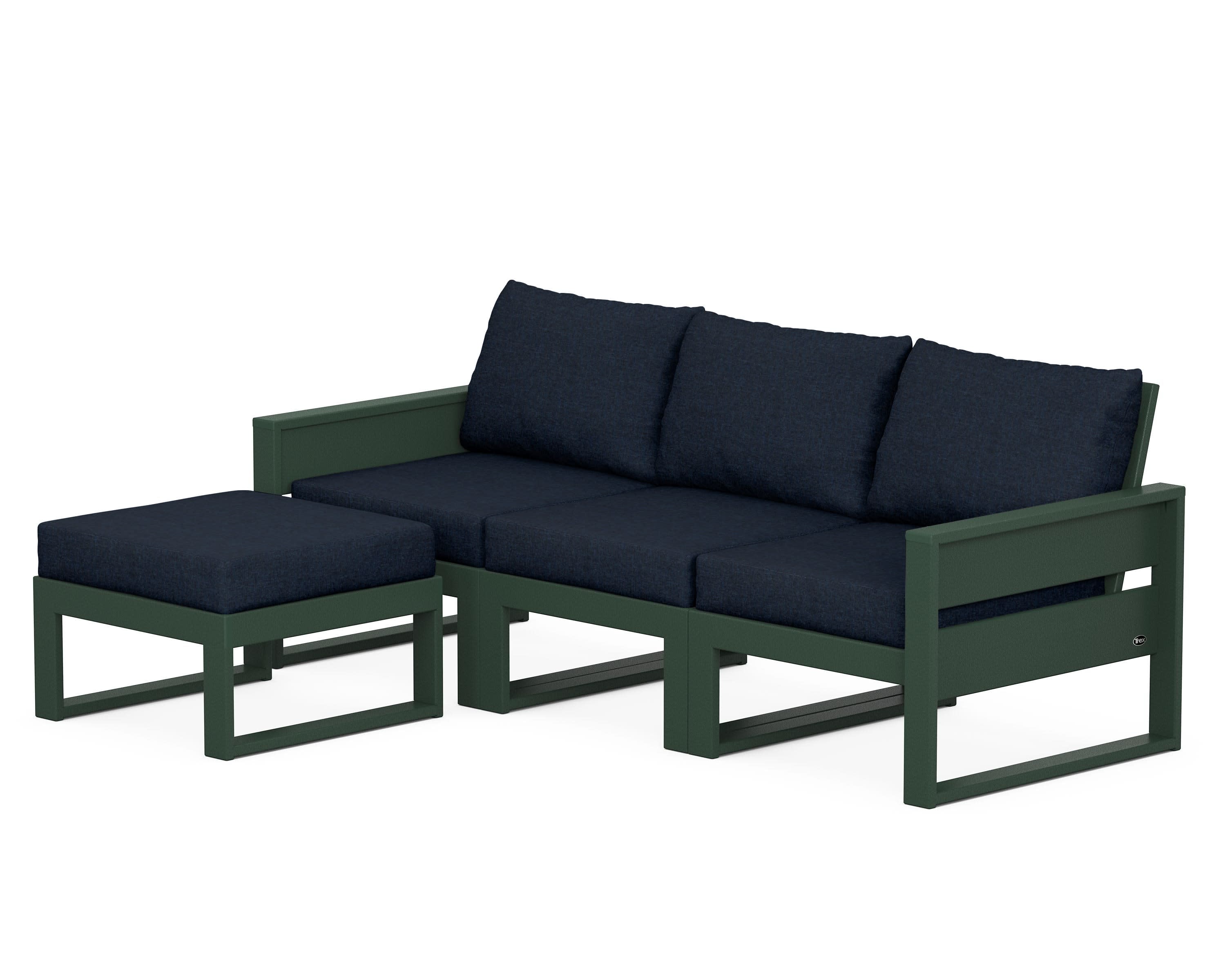 Eastport 4- Piece Sectional with Ottoman in Rainforest Canopy / Marine Indigo