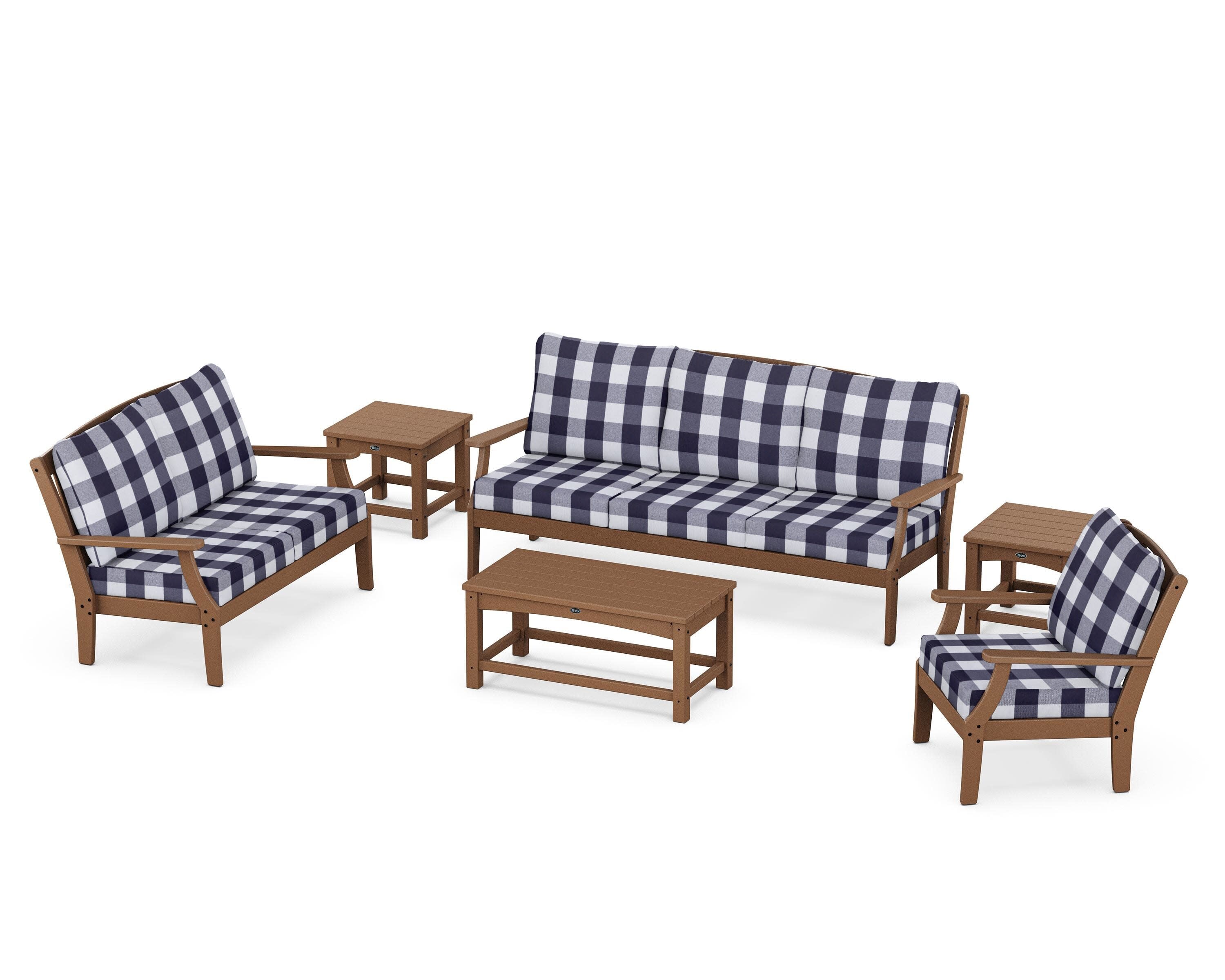 Yacht Club 6-Piece Deep Seating Set in Tree House / Buffalo Plaid Navy