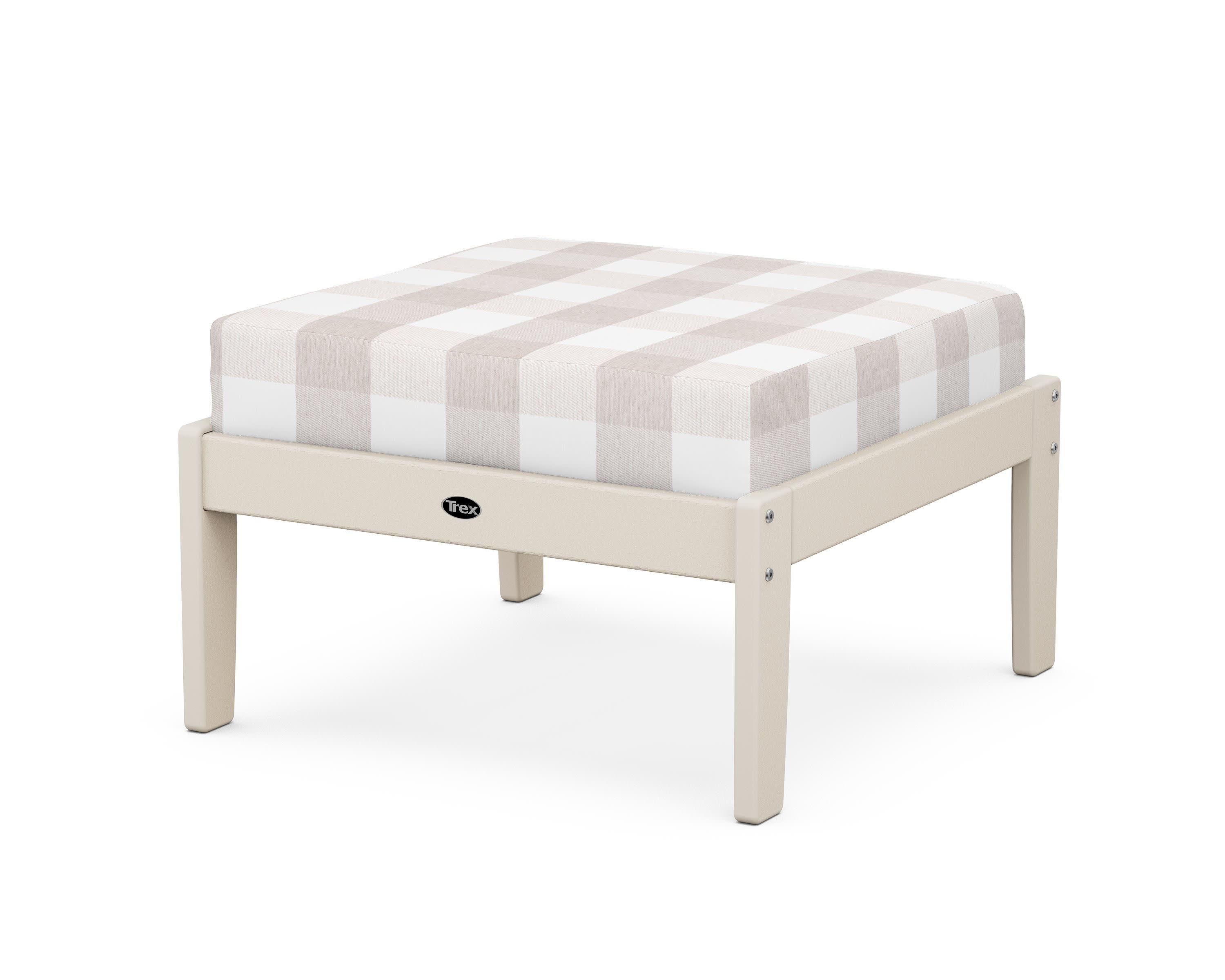Yacht Club Deep Seating Ottoman in Sand Castle / Buffalo Plaid Dune Burlap