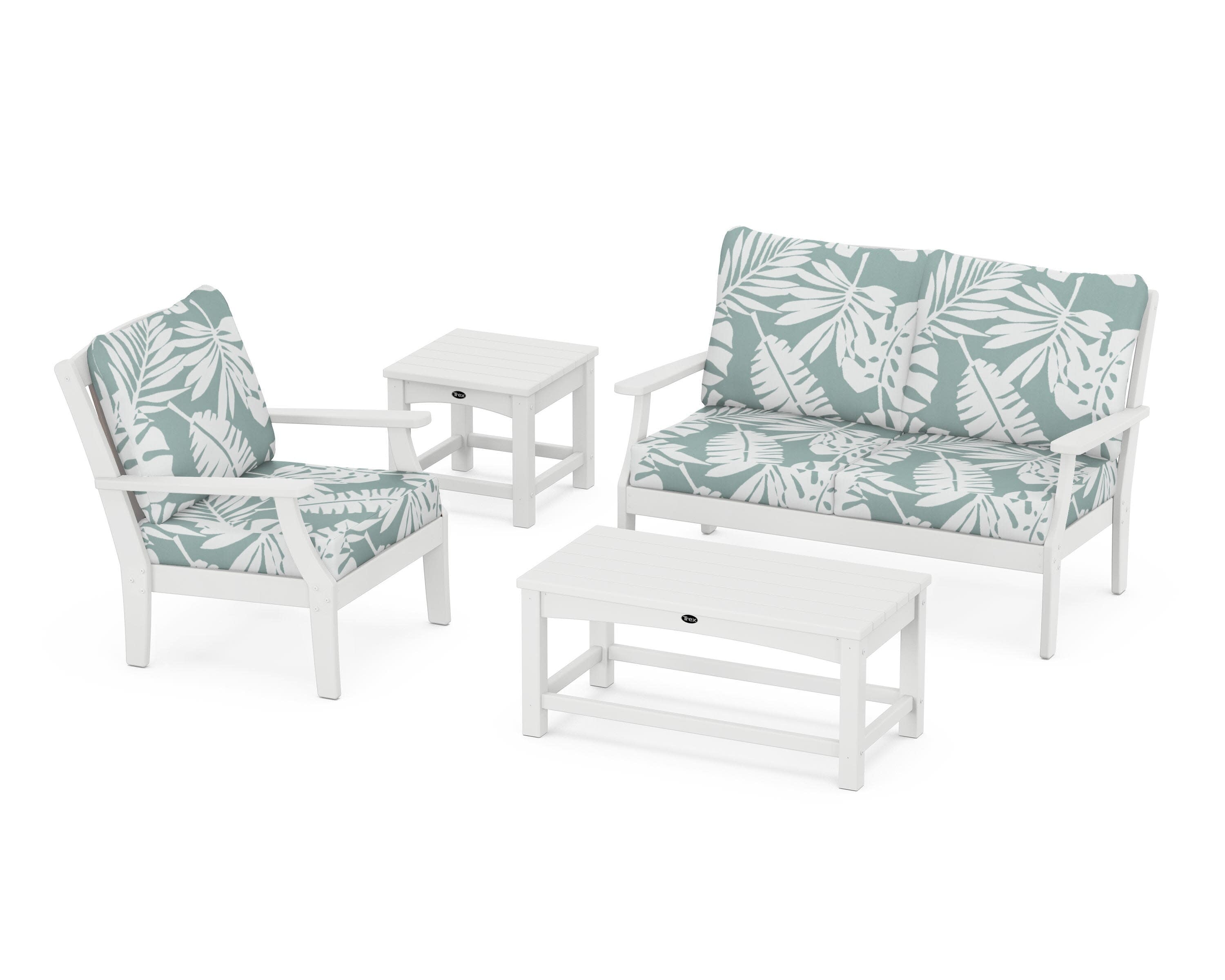 Yacht Club 4-Piece Deep Seating Set in Classic White / Leaf Glacier Spa