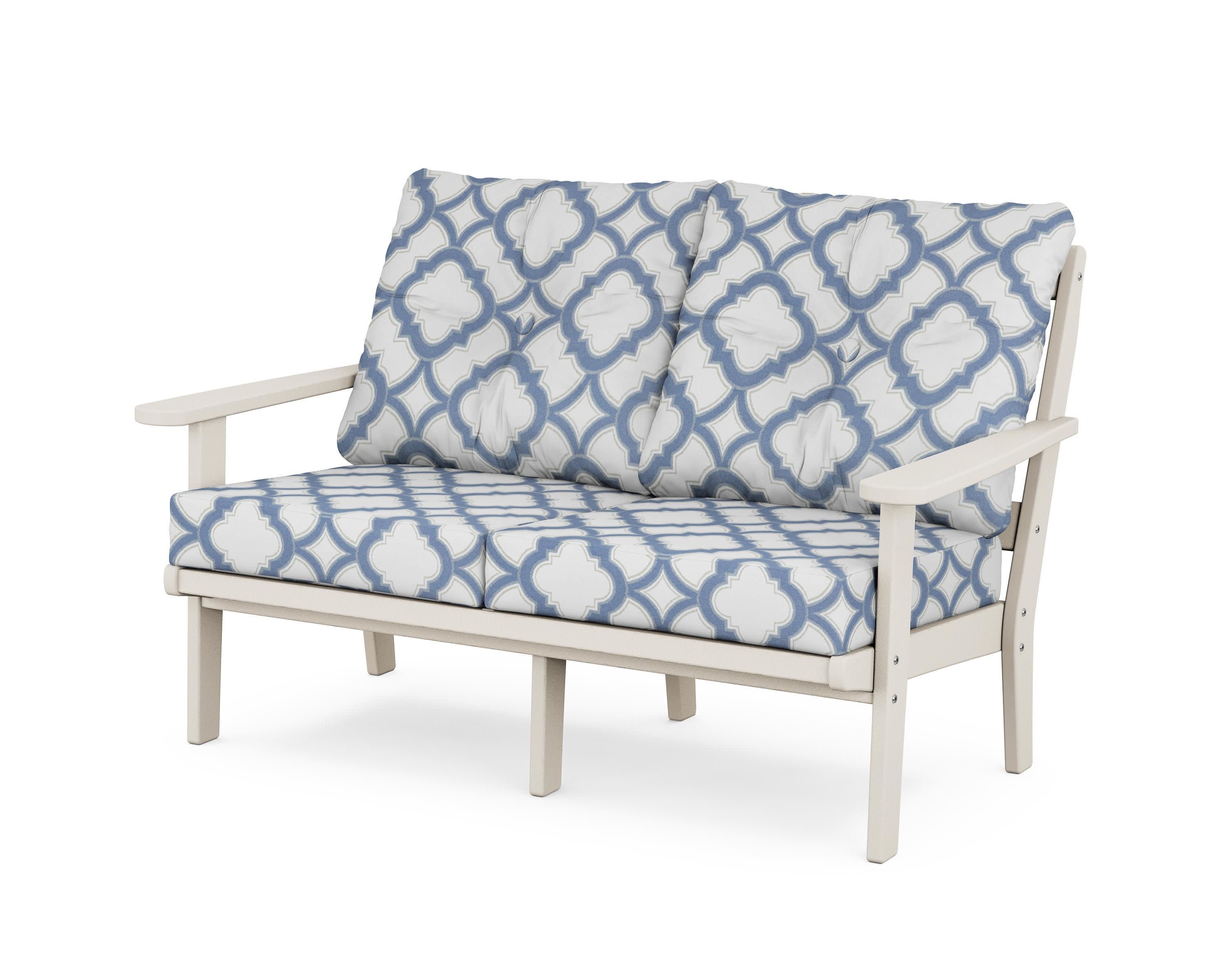 Cape Cod Deep Seating Loveseat in Sand Castle / Trellis Sky Blue
