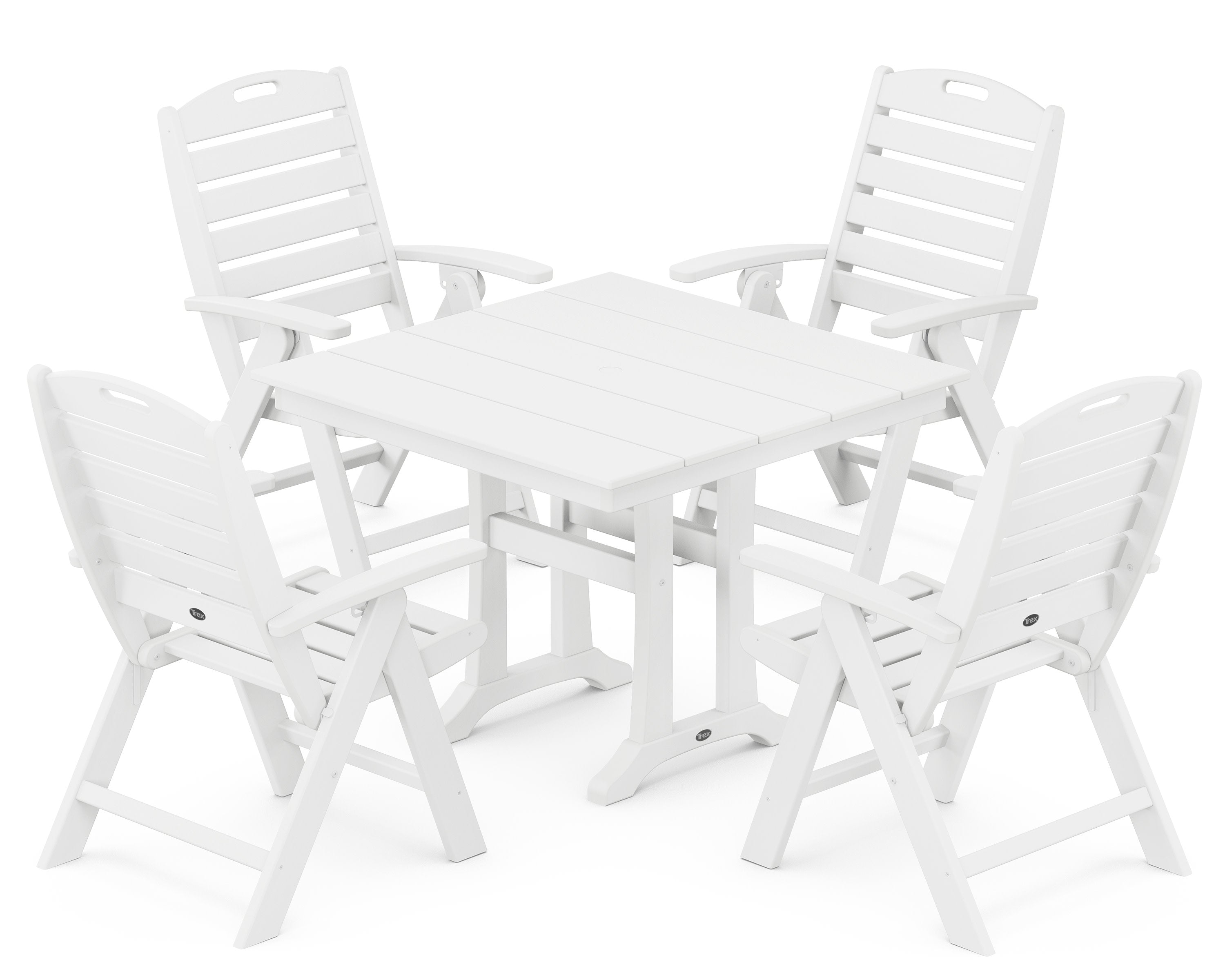 Yacht Club Highback 5-Piece Farmhouse Trestle Dining Set in Classic White