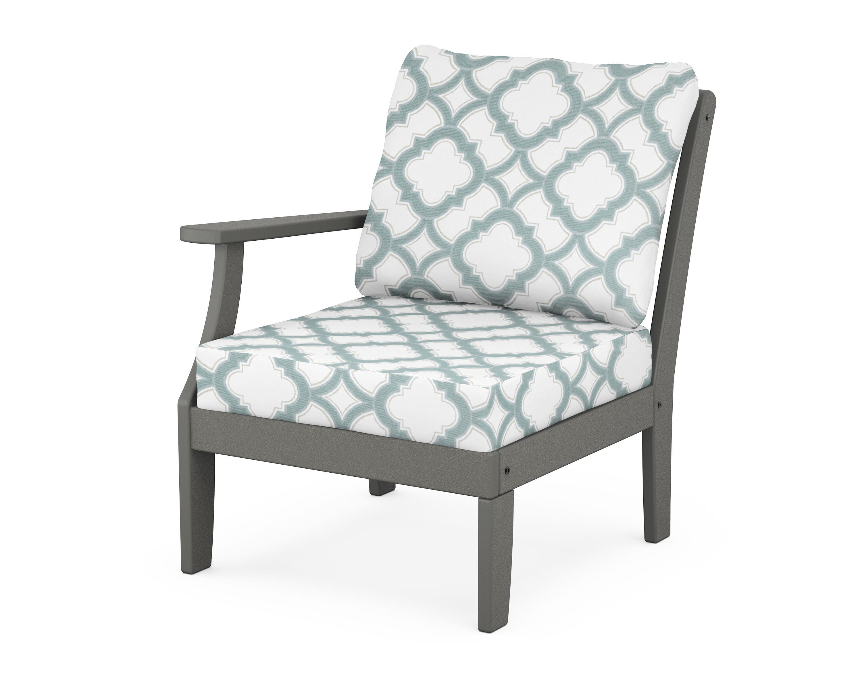 Yacht Club Modular Left Arm Chair in Stepping Stone / Trellis Glacier Spa