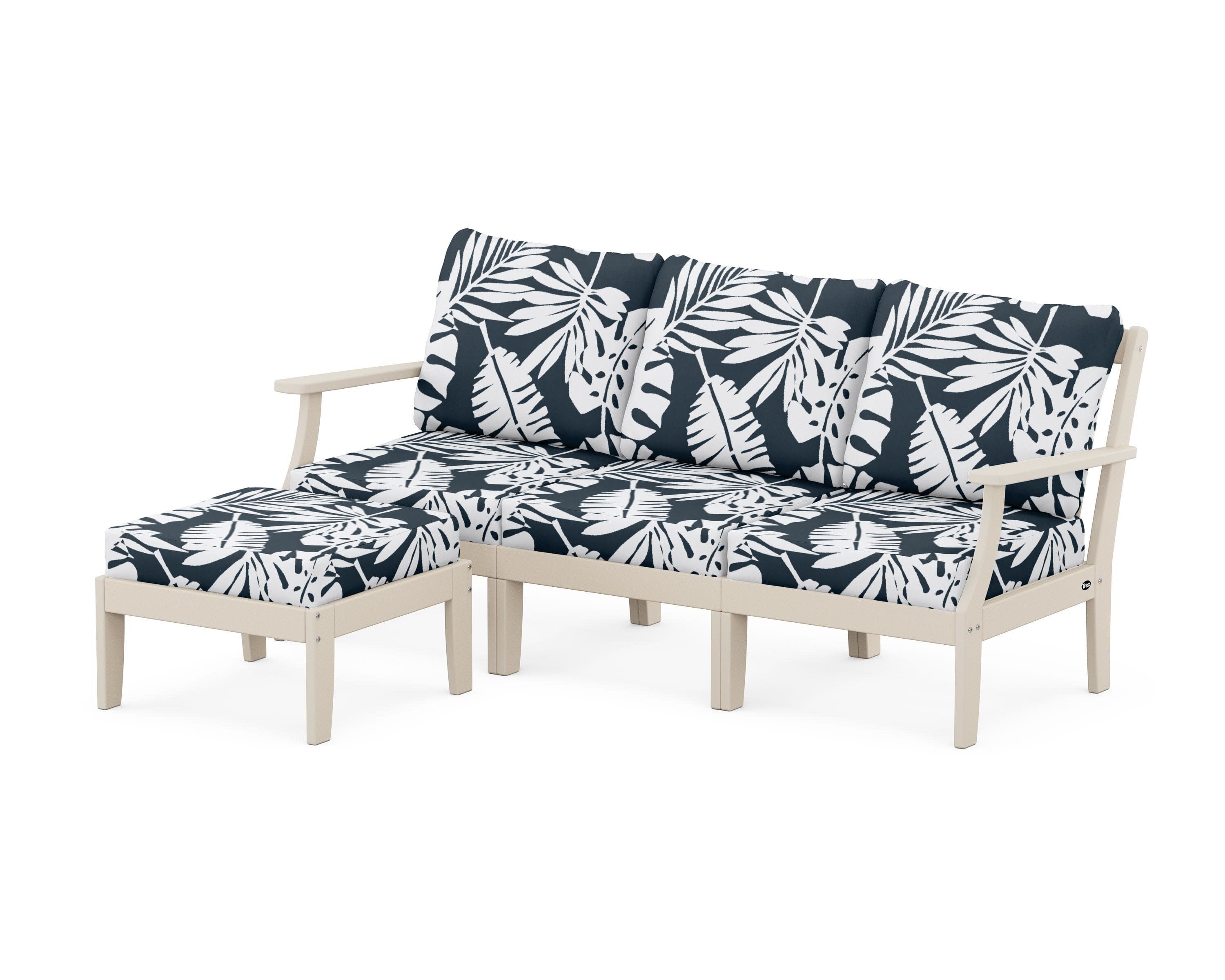 Yacht Club Modular 4-Piece Deep Seating Set with Ottoman in Sand Castle / Leaf Marine Indigo