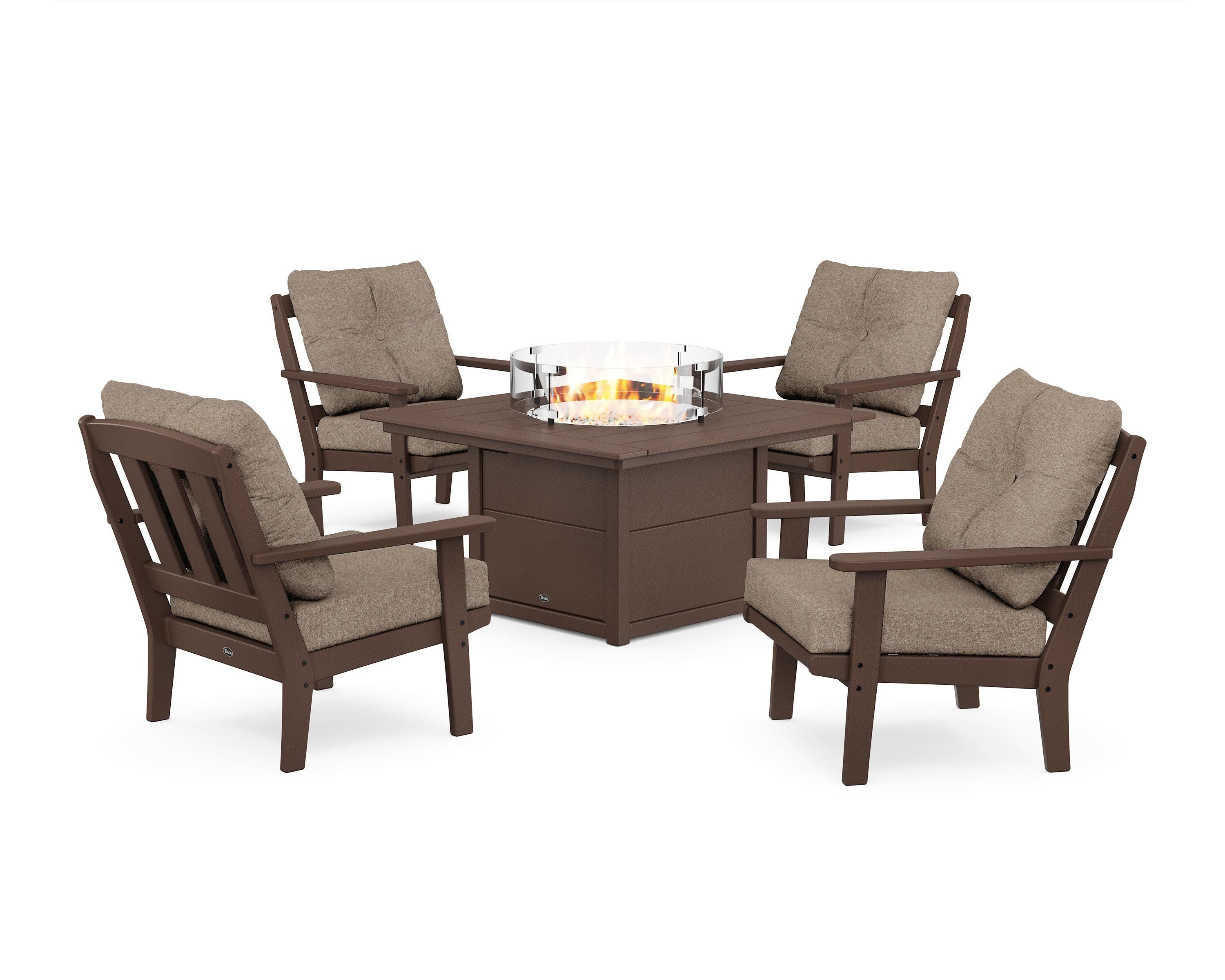 Cape Cod 5-Piece Deep Seating Set with Fire Pit Table in Vintage Lantern / Spiced Burlap