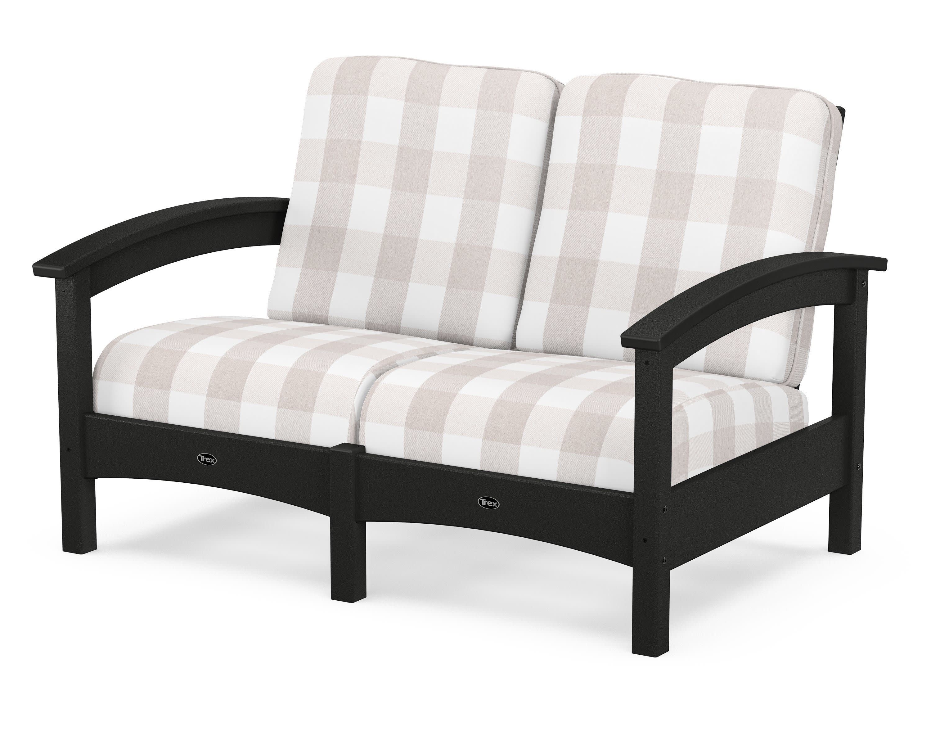 Rockport Club Loveseat in Charcoal Black / Buffalo Plaid Dune Burlap