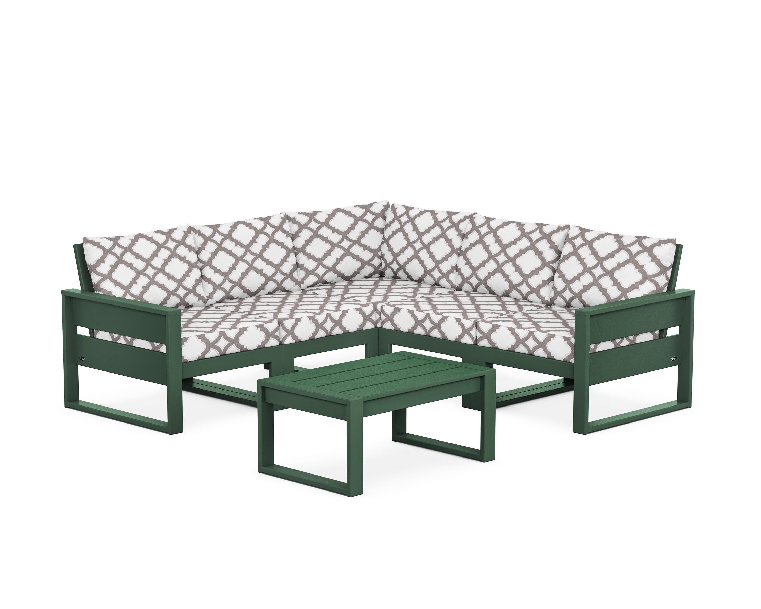 Eastport 6-Piece Deep Seating Sectional + Coffee Table Set in Rainforest Canopy / Trellis Grey Mist
